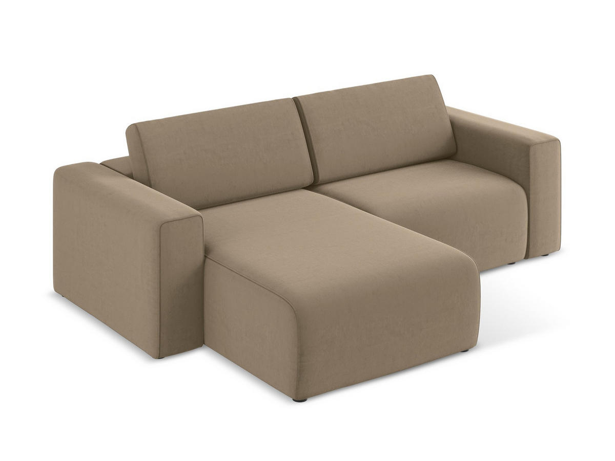 ECKSOFA Links Samt Stoff Beige - Beige/Schwarz, Kunststoff/Textil (167/224cm) - Makamii