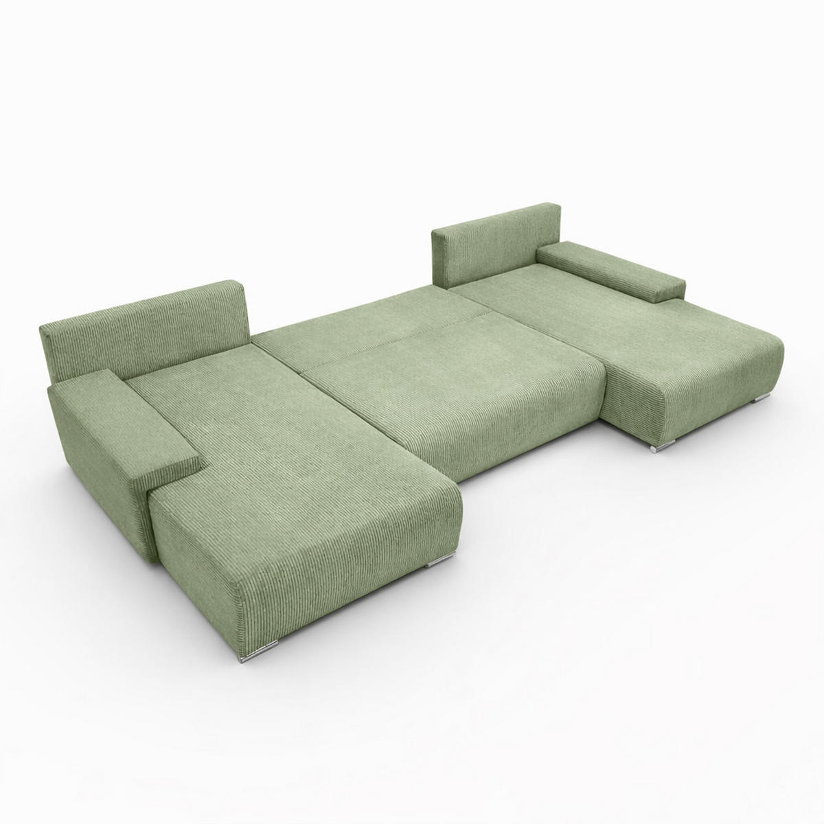ECKSOFA U-Form Livorno Schlaffunktion Cord-Stoff Hellgrün - Chromfarben/Schwarz, Holz/Kunststoff (348/93/188cm) - Kaiser Möbel