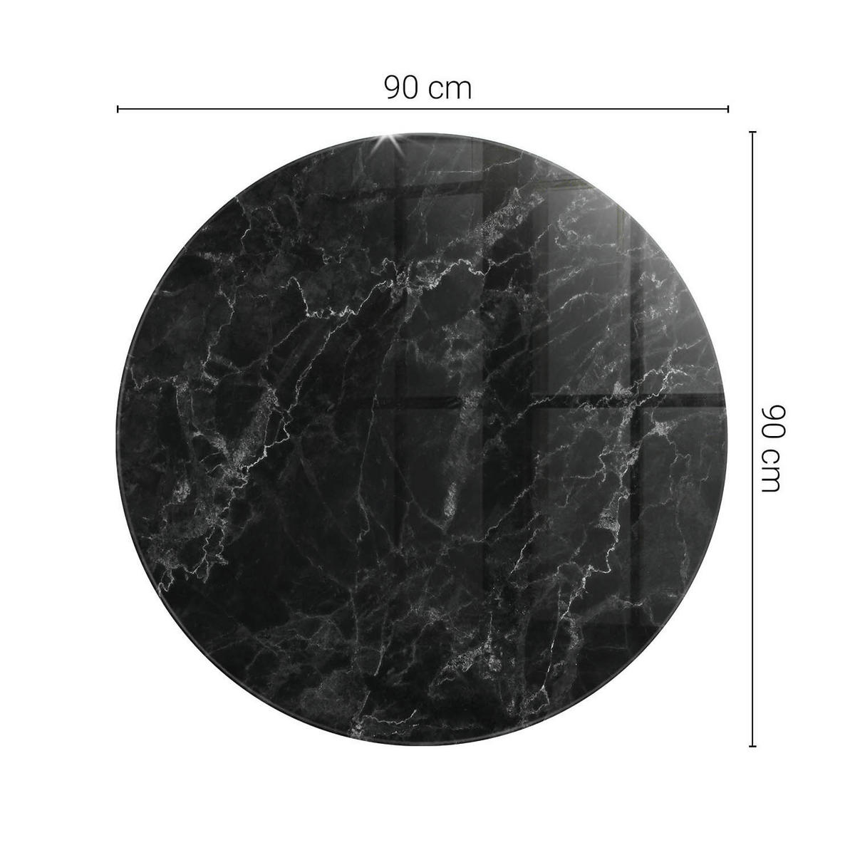TISCHPLATTE Ø90 cm Marmoriert mit Aderung Rund - Schwarz, Glas (90/90/0.4cm) - TULUP