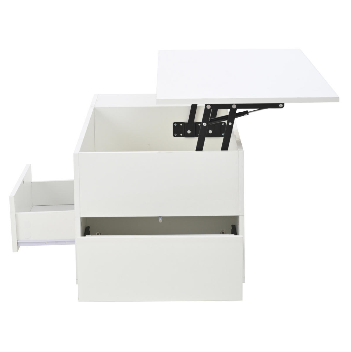 COUCHTISCH 100/50/45 cm mit LED-Beleuchtung und höhenverstellbarer Tischplatte, Weiß - Weiß, Holzwerkstoff (100/50/45cm) - Flora Grace