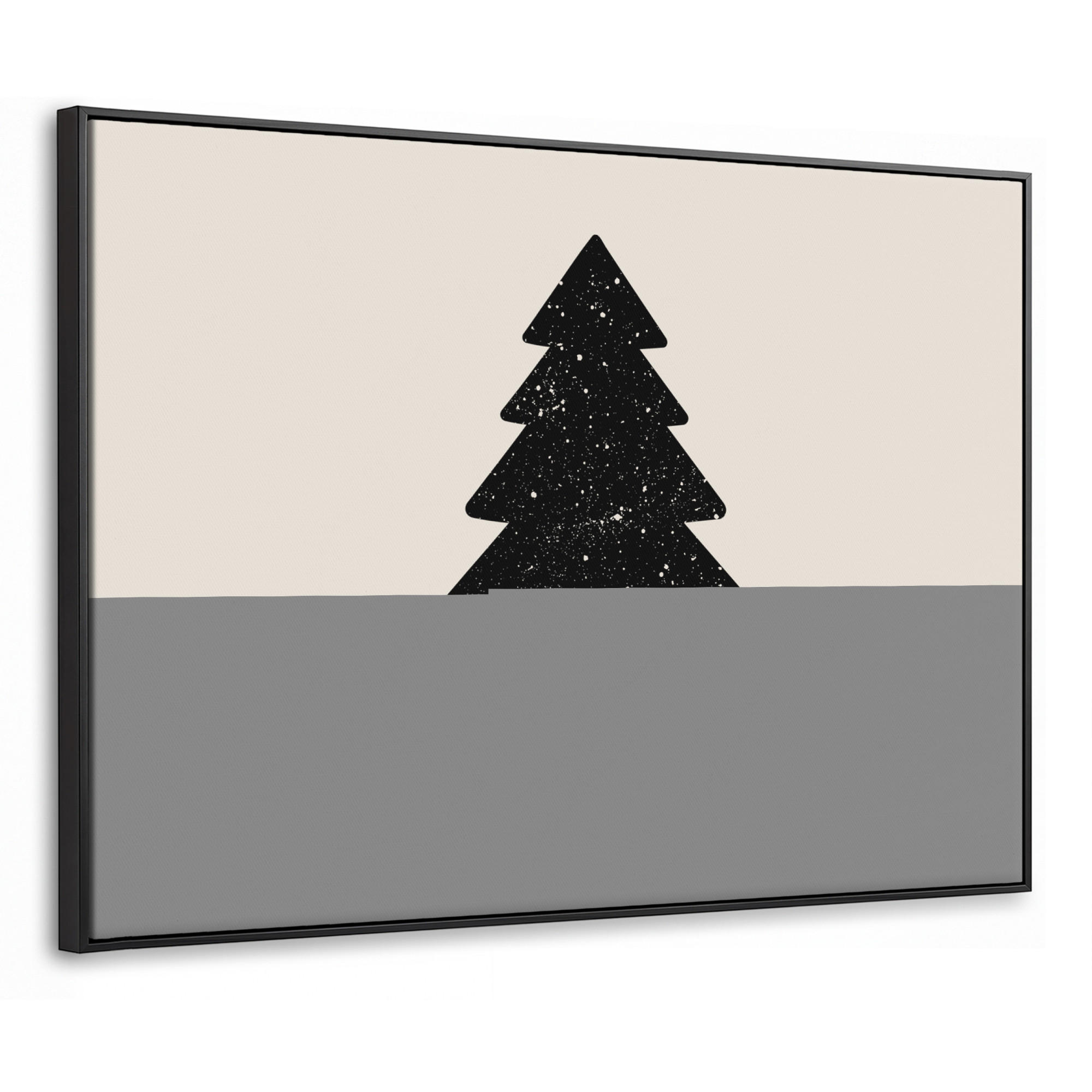 LEINWAND Bilder mit Rahmen - Weihnachtsbaum - Schwarz - Urlaub - Beige - 70x50 - Schwarz, Textil (70/50cm) - MuchoWow