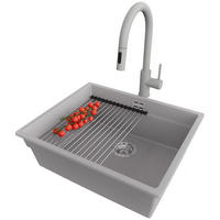 GRANITSPÜLE Praga Slim, 2-er set Grau 56/47 cm 1 Becken + Küchenarmatur 40/20 cm + Ablauf-Set + Aufrollbare Abtropffläche ab 60er Unterschrank - Chromfarben/Grau, Kunststoff (56/20/47cm) - Primagran