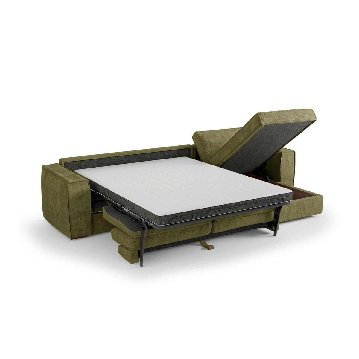 ECKSOFA rechtwinklig MIKA Kettgewebe mit weichem Griff Vintage-Grün 292cm - Dunkelgrün/Grün, Textil (292/100cm) - Premium Interiors