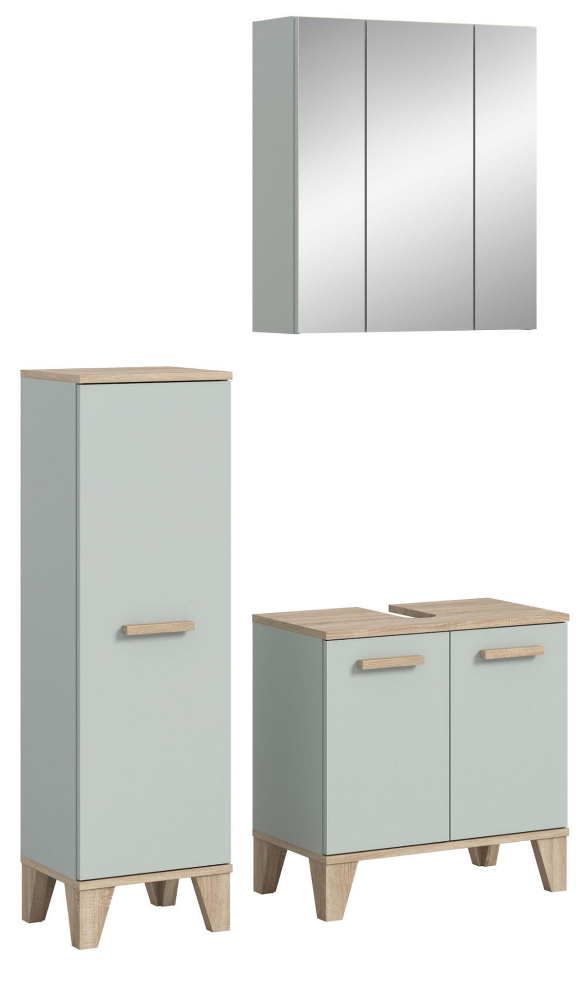 BADMÖBEL-SET 3-teilig grün, Eiche, Badkombination skandinavisch 109 x 190 cm - Eichefarben/Grün, Glas/Holzwerkstoff (109/190/34cm) - Inn.Furn