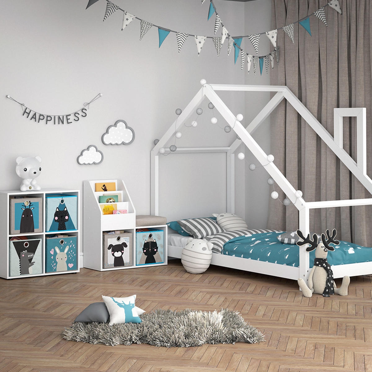 KINDERREGAL Luigi Weiß 72 x 79 cm Mini, mit 2 Faltboxen opt.4 - Weiß, Holzwerkstoff (30.9/79/72cm) - Vicco