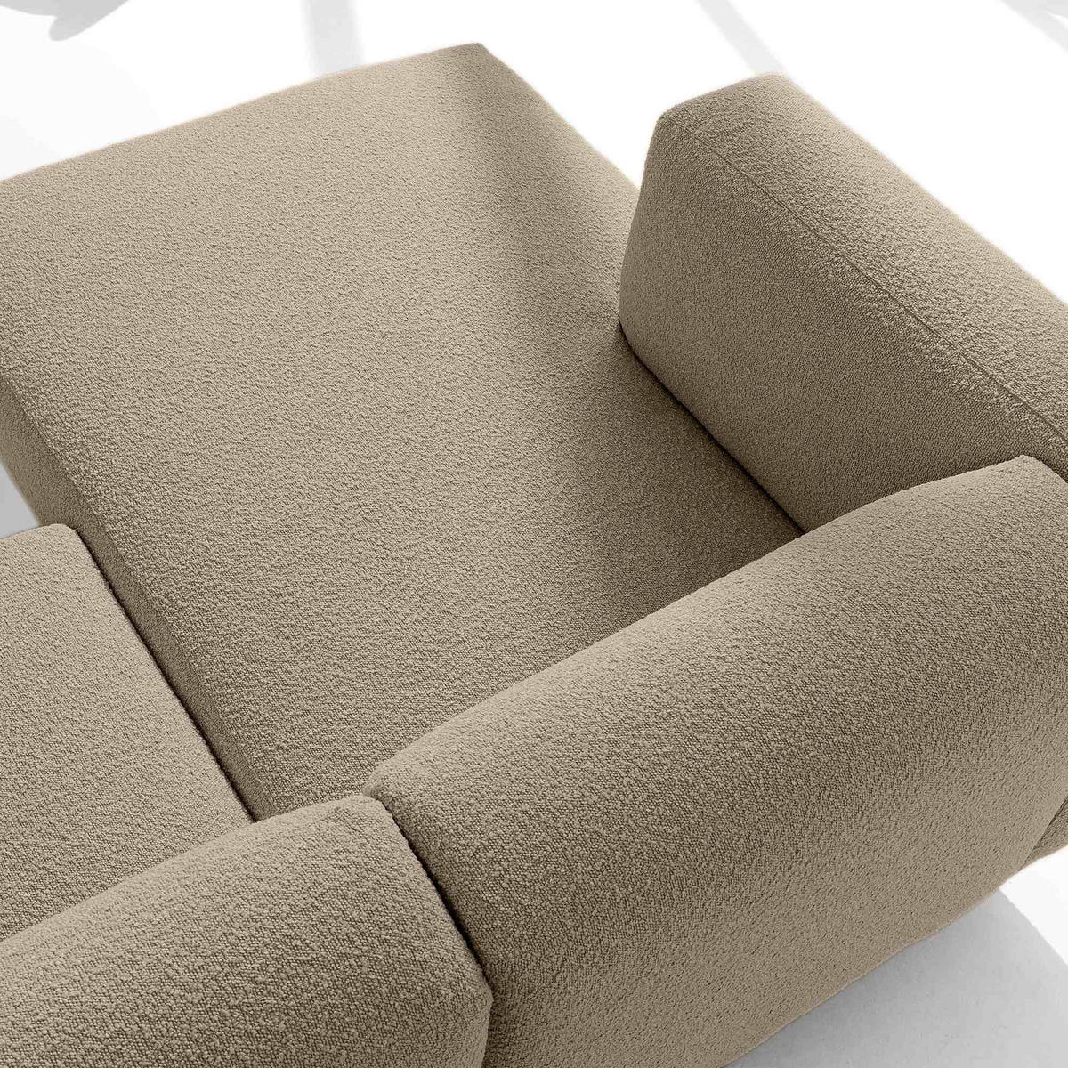 ECKSOFA-RECHTS FOSERO, Bouclé - Greige/Buchefarben, Holz/Holzwerkstoff (204/155cm) - KONSIMO®