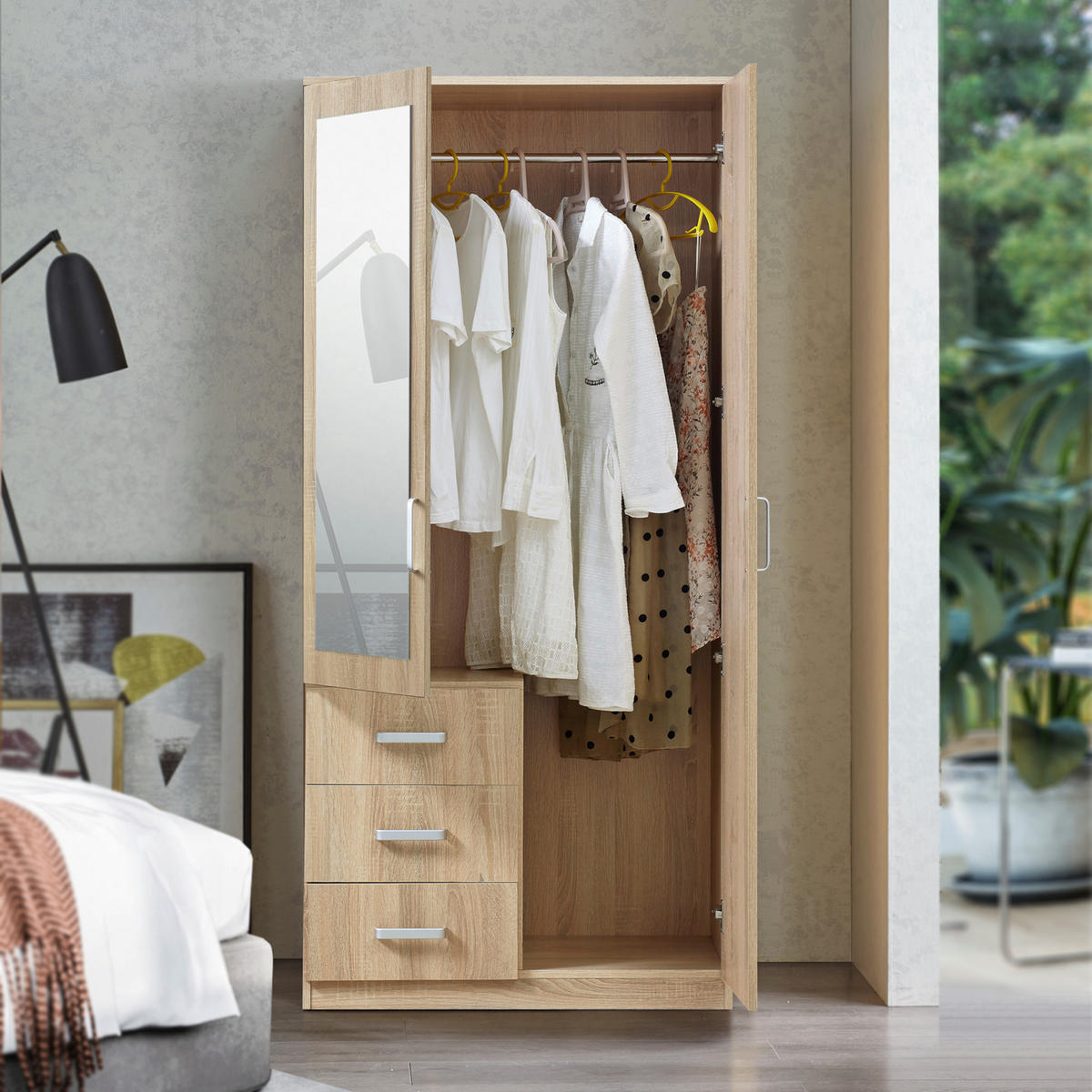 KLEIDERSCHRANK Bodolz - Sonoma Eiche, Holzwerkstoff (80/176/52cm) - [en.casa]
