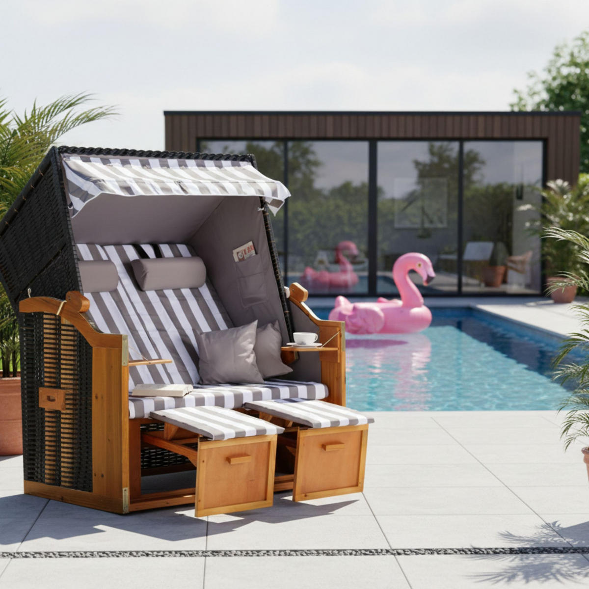 STRANDKORB Ostsee 2-Sitzer PE schwarz - Schwarz/Braun, Metall (120/160/80cm) - Mr. Deko