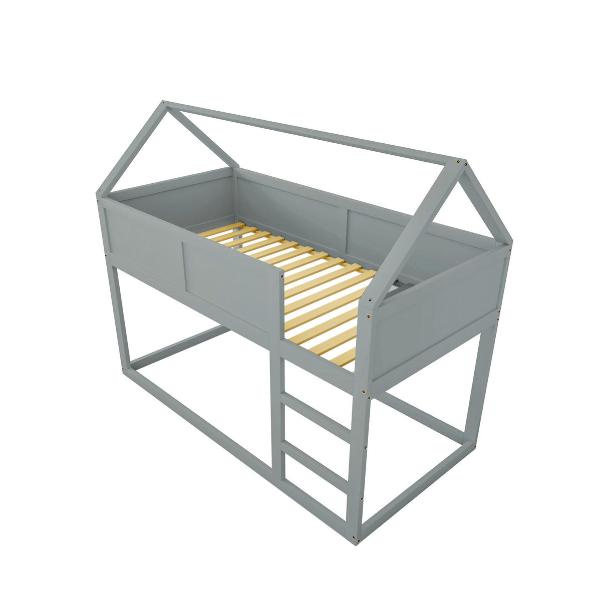 ETAGENBETT 90/200 cm grau mit Treppe aus Massivholz - Grau, Holz (90/200cm) - OKWISH