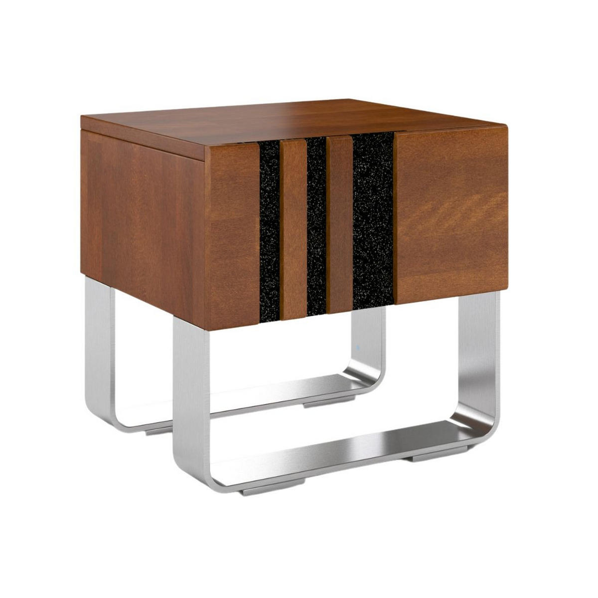 MASSIVHOLZNACHTTISCH Kielce mit Metallfüßen, Buche - lackiert, Nussbaumfarbe, Schwarz Glas - Edelstahlfarben/Walnussfarben, Holz/Metall (40/39/38cm) - Visby