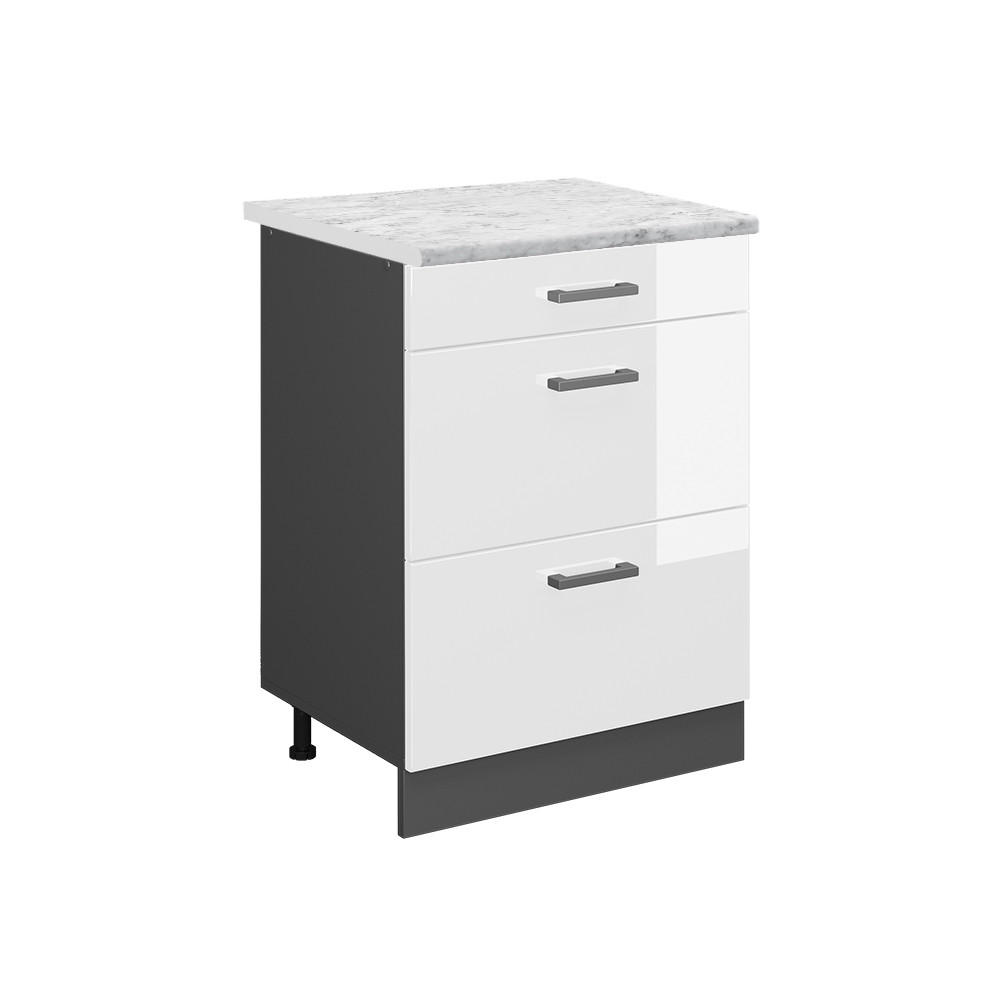 SCHUBLADENSCHRANK R-Line Weiß Hochglanz 60 cm AP Marmor - Weiß Hochglanz/Anthrazit, Holzwerkstoff (60/81.6/60cm) - Vicco