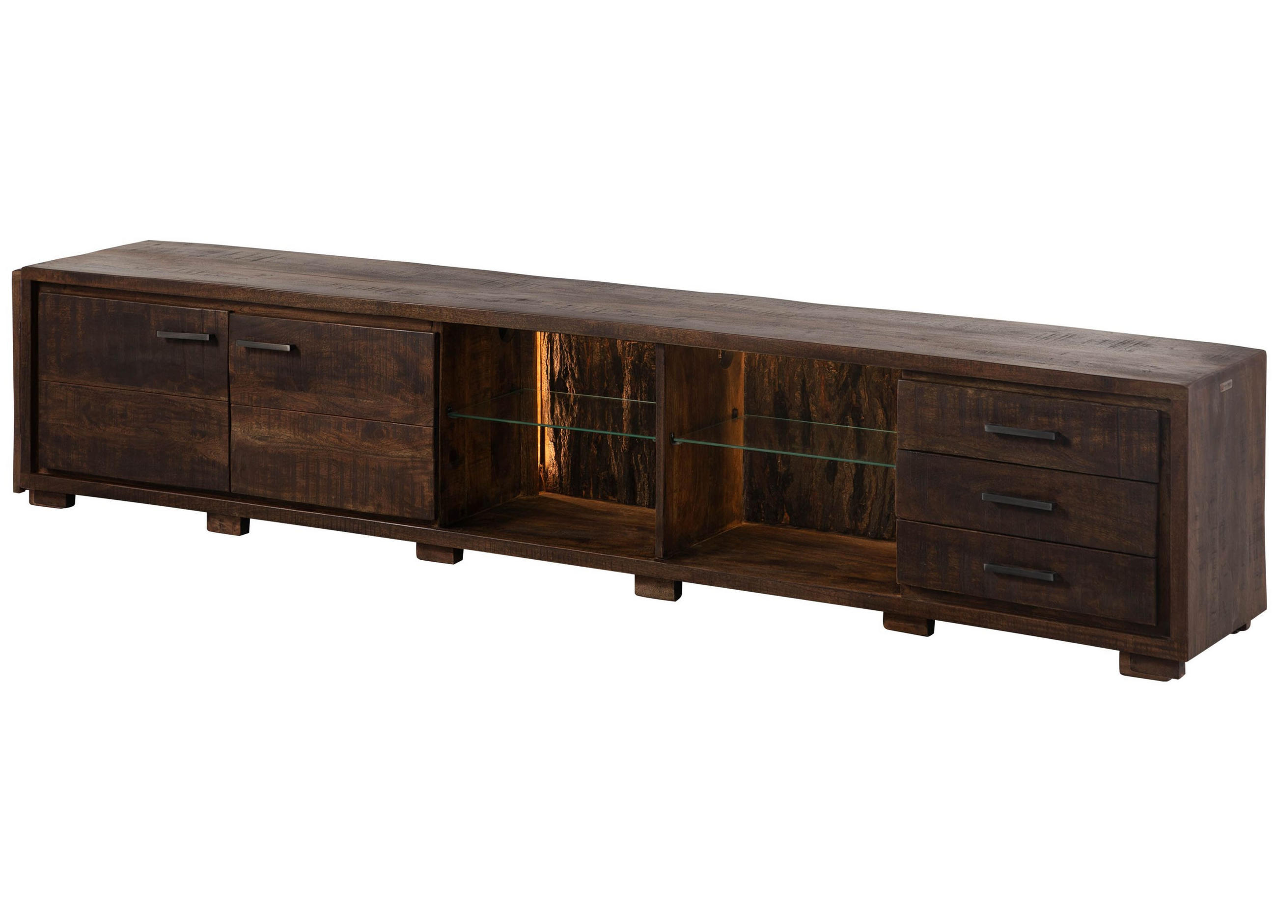 TV-BOARD Akazie 235x40x47 dunkelbraun lackiert BARK #216 - Dunkelbraun, Holz (235/47/40cm) - Massivmoebel24