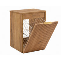 BADEZIMMERSCHRANK MIT WÄSCHEKORB: Craft-Eiche / Platte Craft-Eiche, Griff Gold, 40 x 46 x 58,6 cm - Eichefarben, Holzwerkstoff (40/58.6/46cm) - 3XE LIVING
