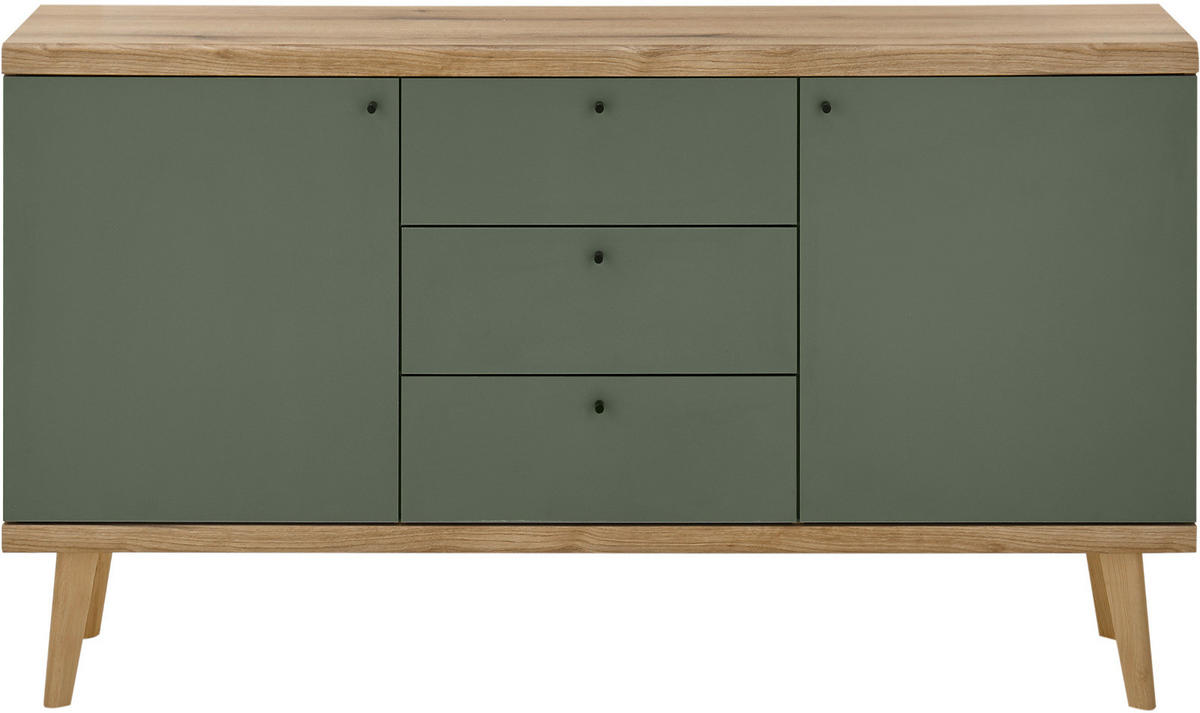 SIDEBOARD Salbei grün, Eiche Evoke, skandinavisch 160 cm, Kommode mit Vollauszug - Salbeigrün/Eichefarben, Holz/Holzwerkstoff (160/83/40cm) - Furn.Design