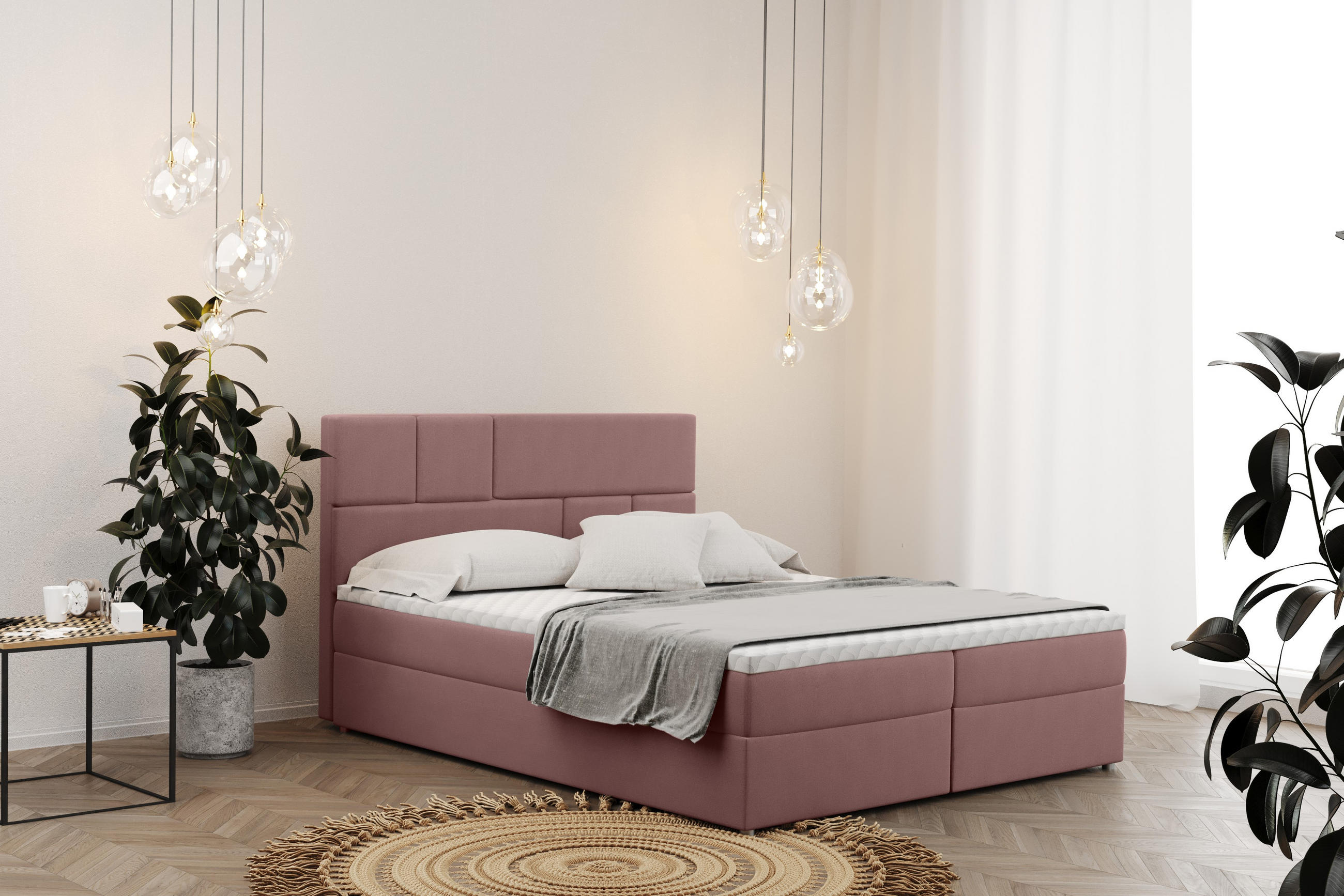 BOXBETT Mit Bettkasten BALI Stoff Mat Velvet Rosa 140x200 cm H3-Bonell - Rosa, Holz/Holzwerkstoff (140/200cm) - Kaiser Möbel