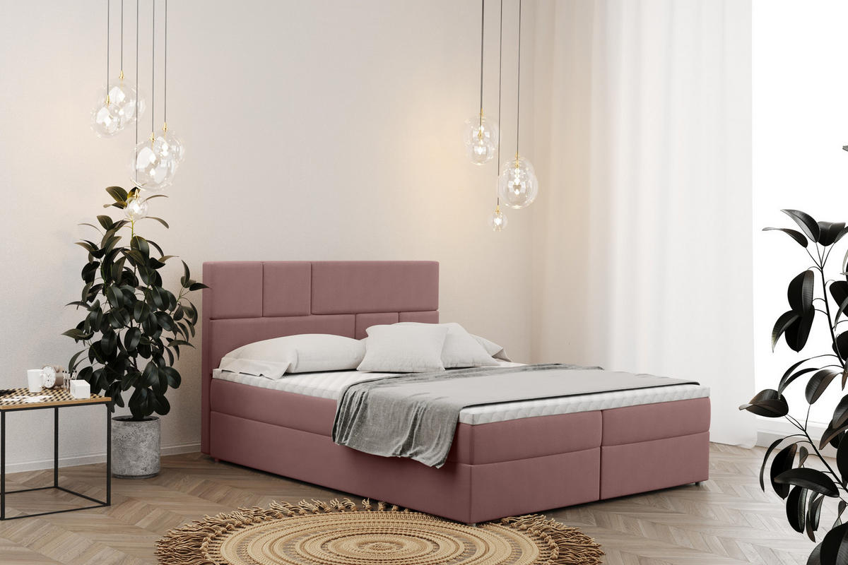BOXBETT Mit Bettkasten BALI Stoff Mat Velvet Rosa 200x200 cm H3-Bonell - Rosa, Holz/Holzwerkstoff (200/200cm) - Kaiser Möbel