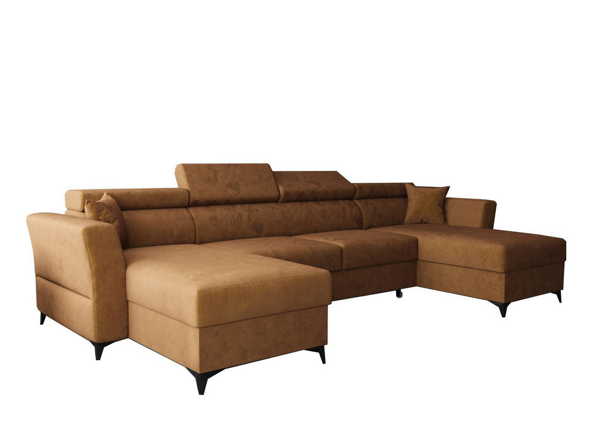 WOHNLANDSCHAFT Ribella Gelb 345/180/100 cm mit Schlaffunktion - Gelb/Schwarz, Textil/Metall (345/100/180cm) - AX Living