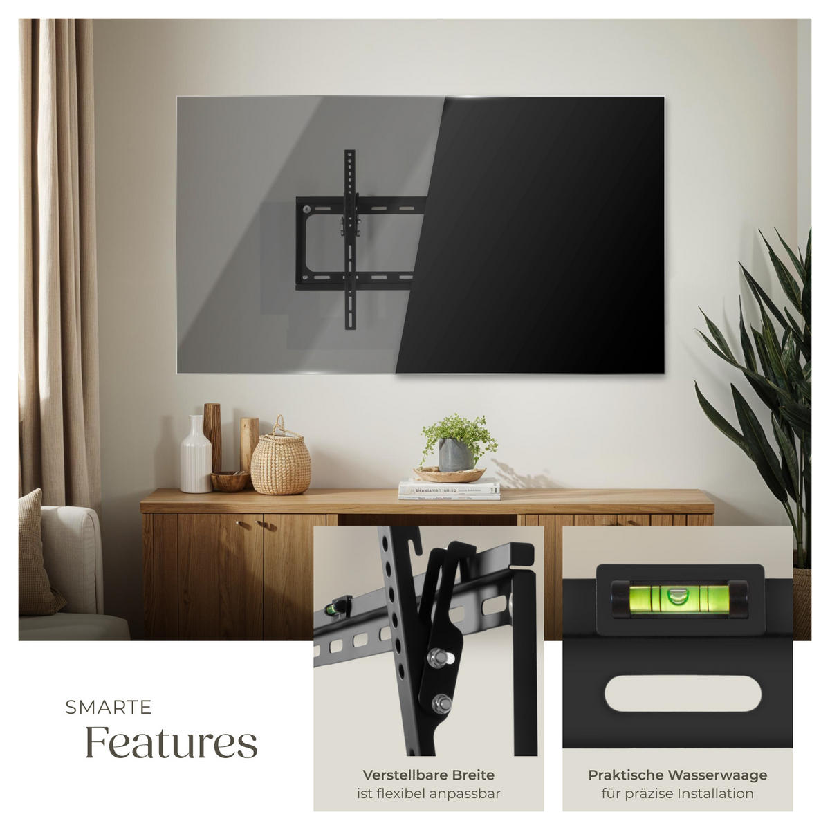 TV-WANDHALTERUNG, bis 70 kg,schwarz - Schwarz, Metall (42/2.5/64.7cm) - tectake