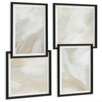 BILDER SET 4er Set - 50x50 cm & 40x60 cm Schwarzer Rahmen - Abstrakte Pinselmalerei auf Leinwand - Schwarz, Kunststoff (50/50cm) - TULUP