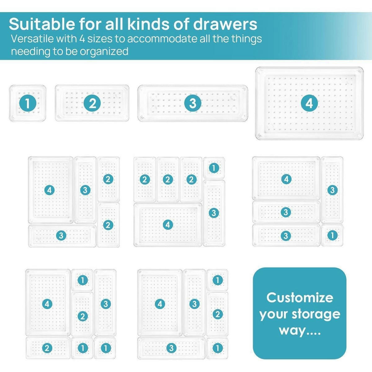 SCHUBLADEN Organizer 25-teiliges Set transparent - Transparent, Kunststoff (15.8/23.5/28.5cm)