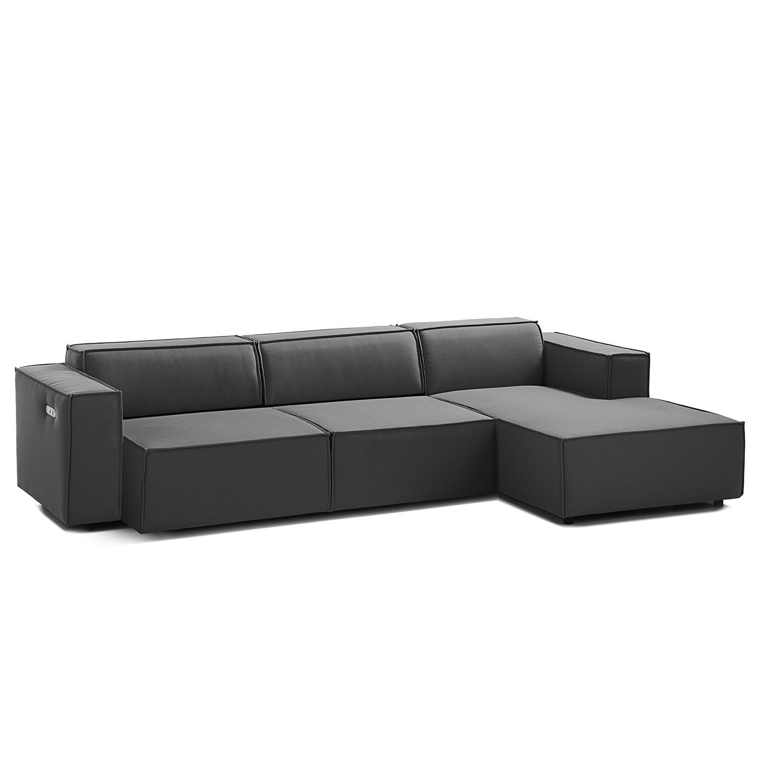 ECKSOFA mit Longchair - Anthrazit/Schwarz, Kunststoff/Textil (294/177cm) - home24