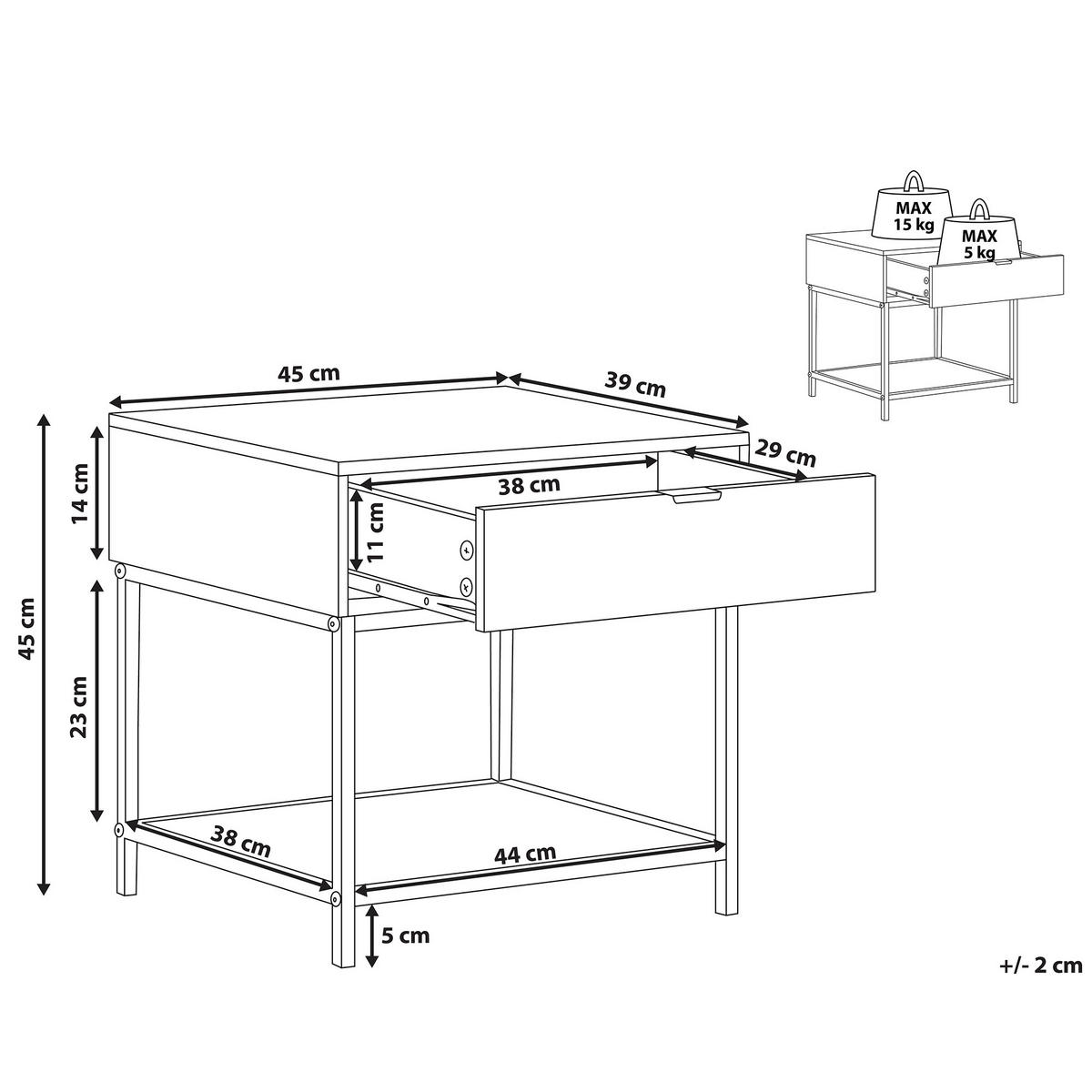 BEISTELLTISCH dunkler Holzfarbton/schwarz rechteckig 45/40cm Berkley - Dunkelbraun/Schwarz, Holzwerkstoff (39/45/45cm) - Beliani