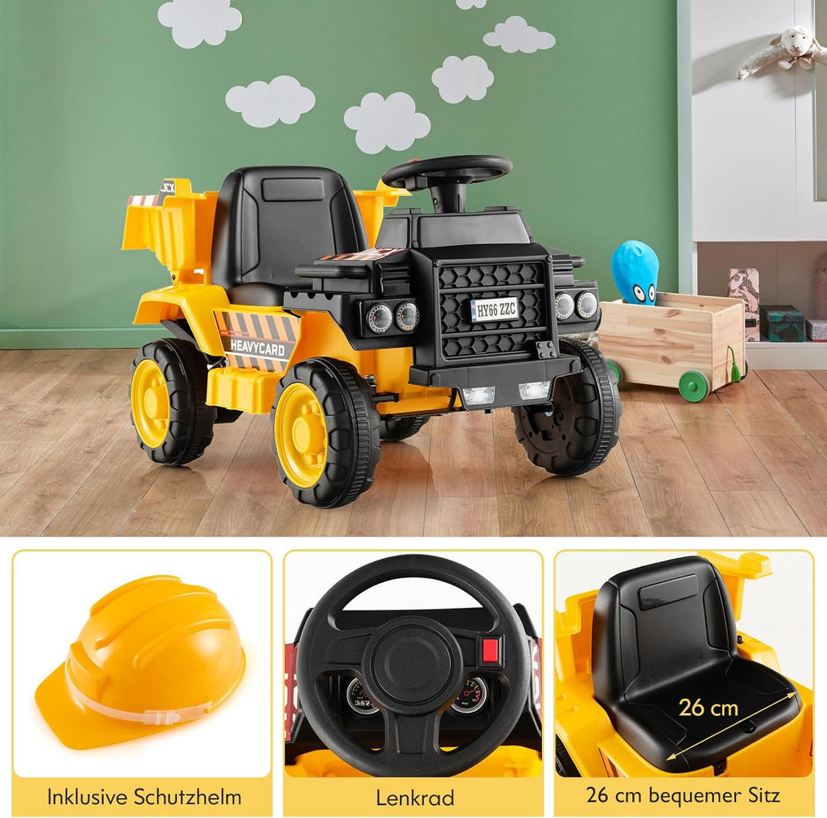 MULDENKIPPER 6V Kinder Gelb - Gelb, Kunststoff (65.5/40/44cm) - COSTWAY