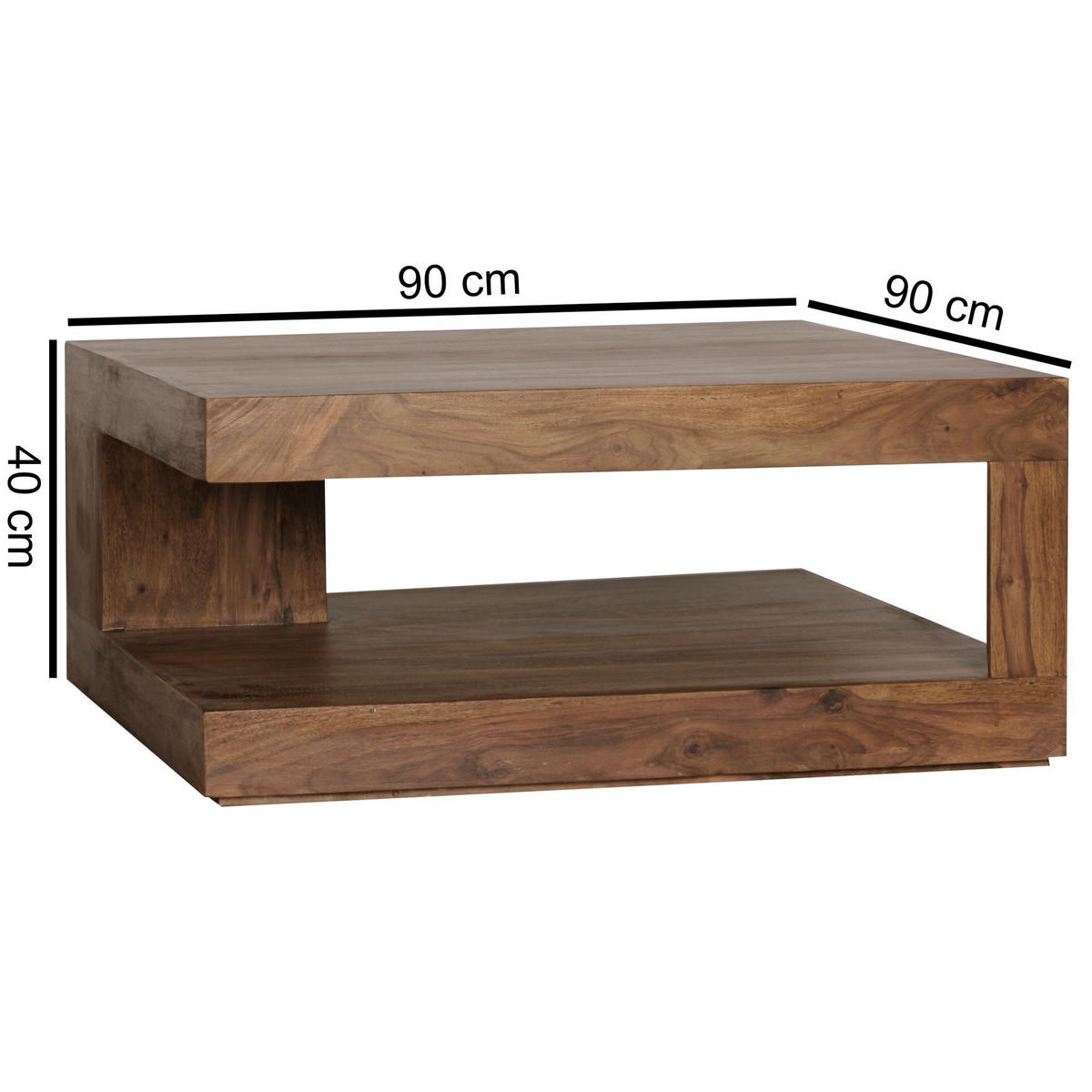 COUCHTISCH Sheesham Massivholz, Quadratisch, Maße 90x90 cm, Einzigartiges Unikat - Braun, Holz (90/90/40cm) - KADIMA DESIGN