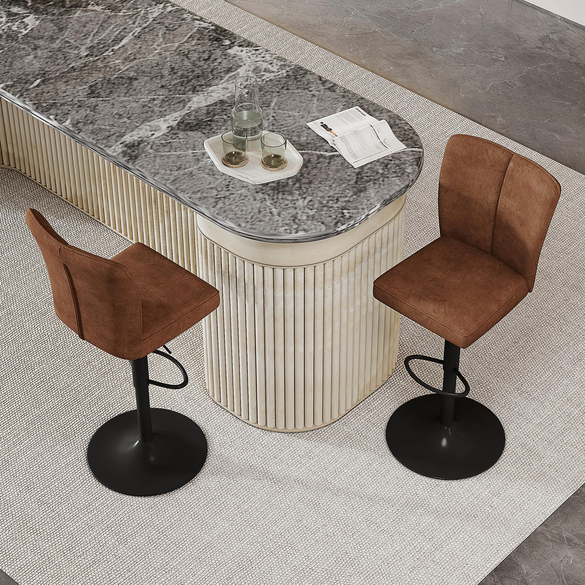 BARHOCKER 2er-Set Braun Höhenverstellbar 360° Drehbar mit Rückenlehne - Braun, Metall (44.5/95.5/44cm) - PANGIVO