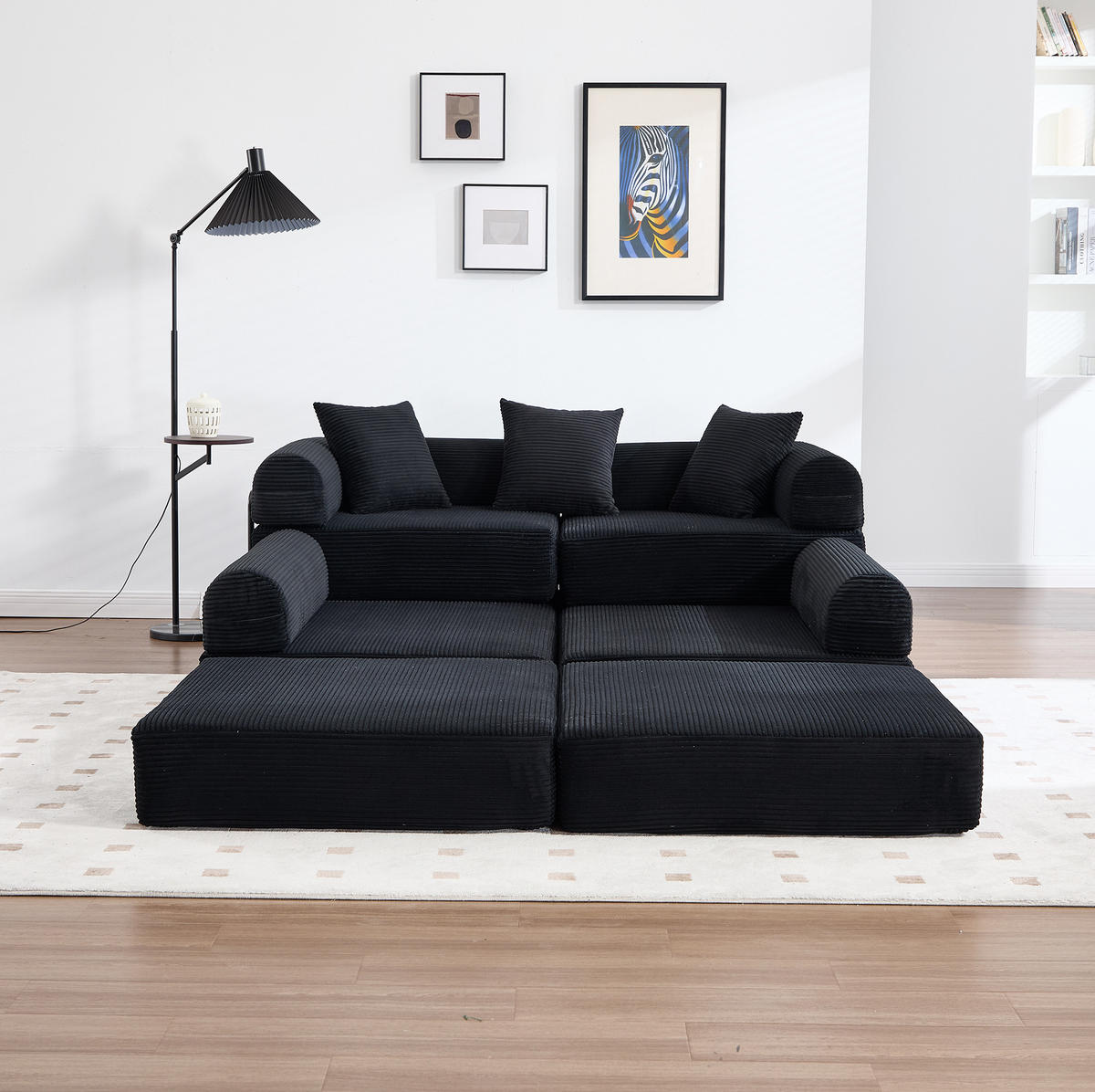 SOFA modular 270 x 180 x 64 cm Corduroy Black - Schwarz, Kunststoff (180/64/270cm) - Meubliv