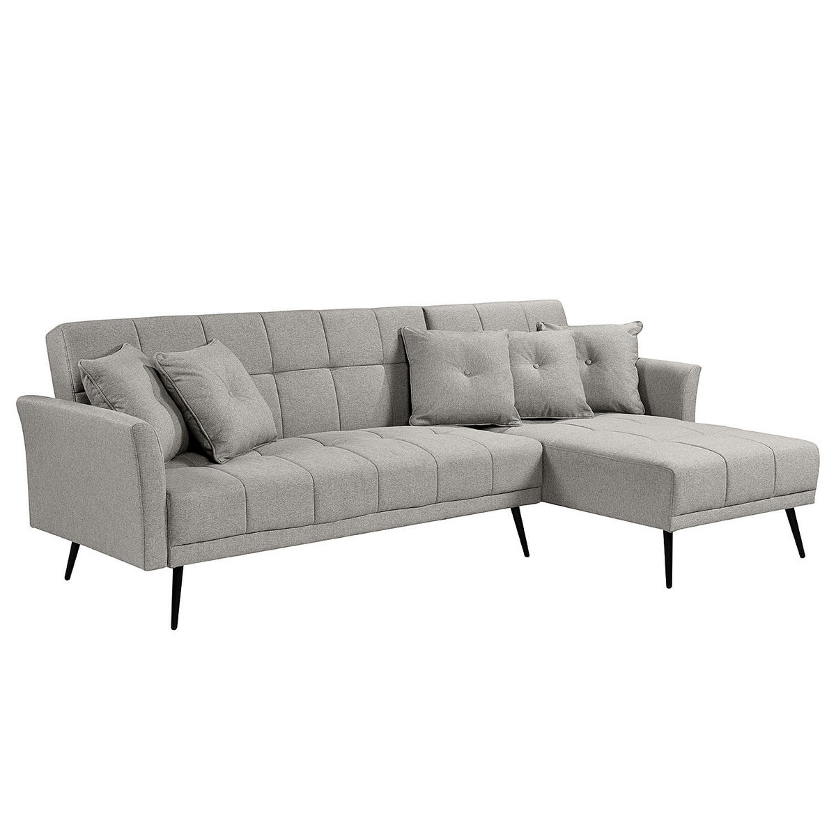 ECKSOFA mit Schlaffunktion - Flachgewebe - Schwarz/Grau, Textil/Metall (250/144cm) - home24
