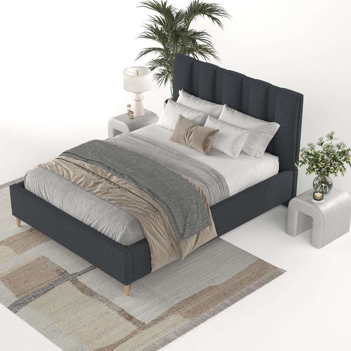 POLSTERBETT Loom 120/200 cm Anthrazit im Riva Stoff - Anthrazit/Naturfarben, Holz/Holzwerkstoff (120/200cm) - AltaBeds