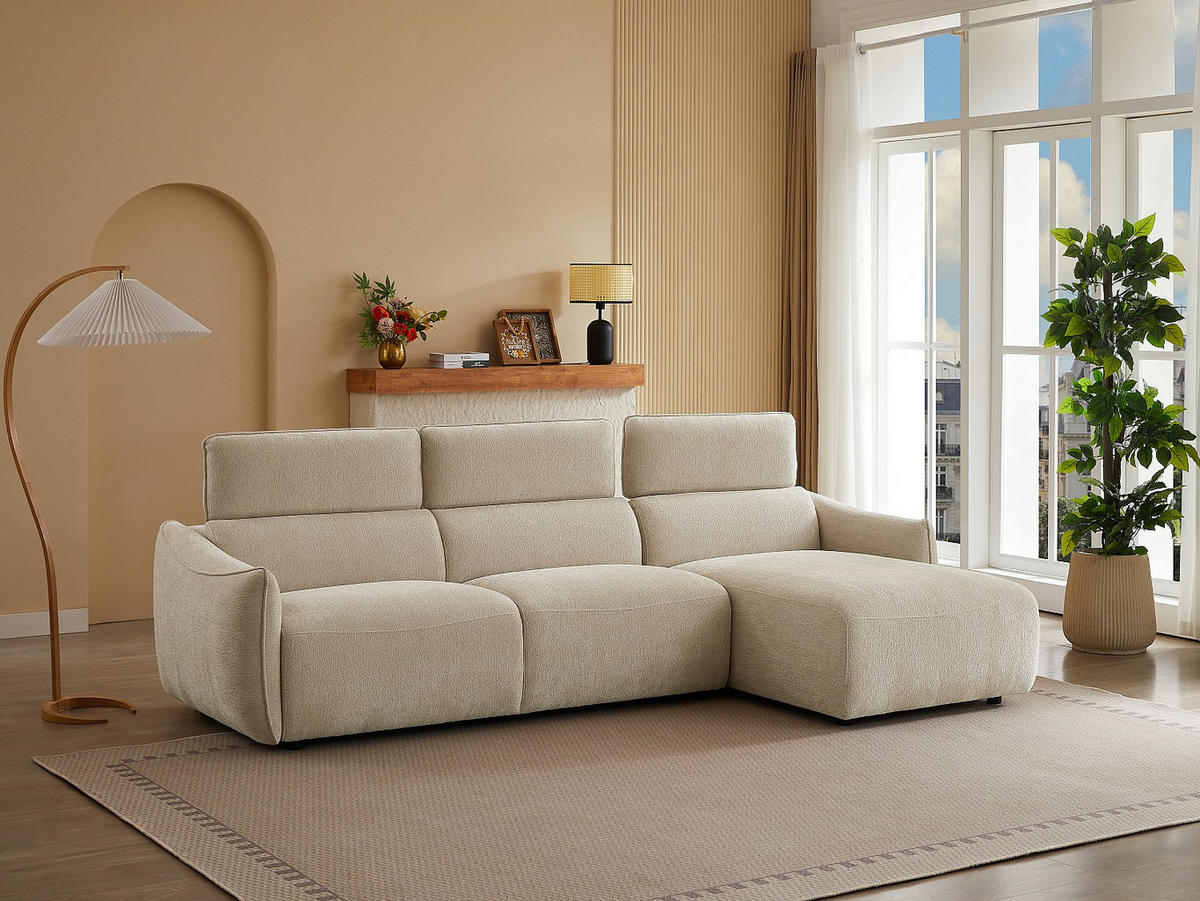 ECKSOFA rechts aus beigem Chenille-Stoff TAZIZA - Beige, Textil (286/166cm) - Vente-Unique