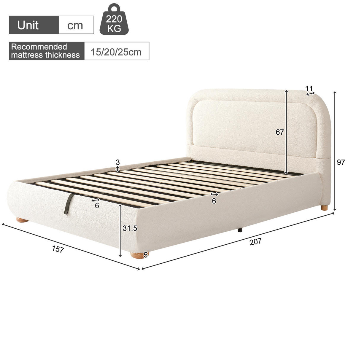 POLSTERBETT 140x190 cm in Beige mit hydraulischem Bettkasten - Beige, Textil (140/190cm) - IVMEU