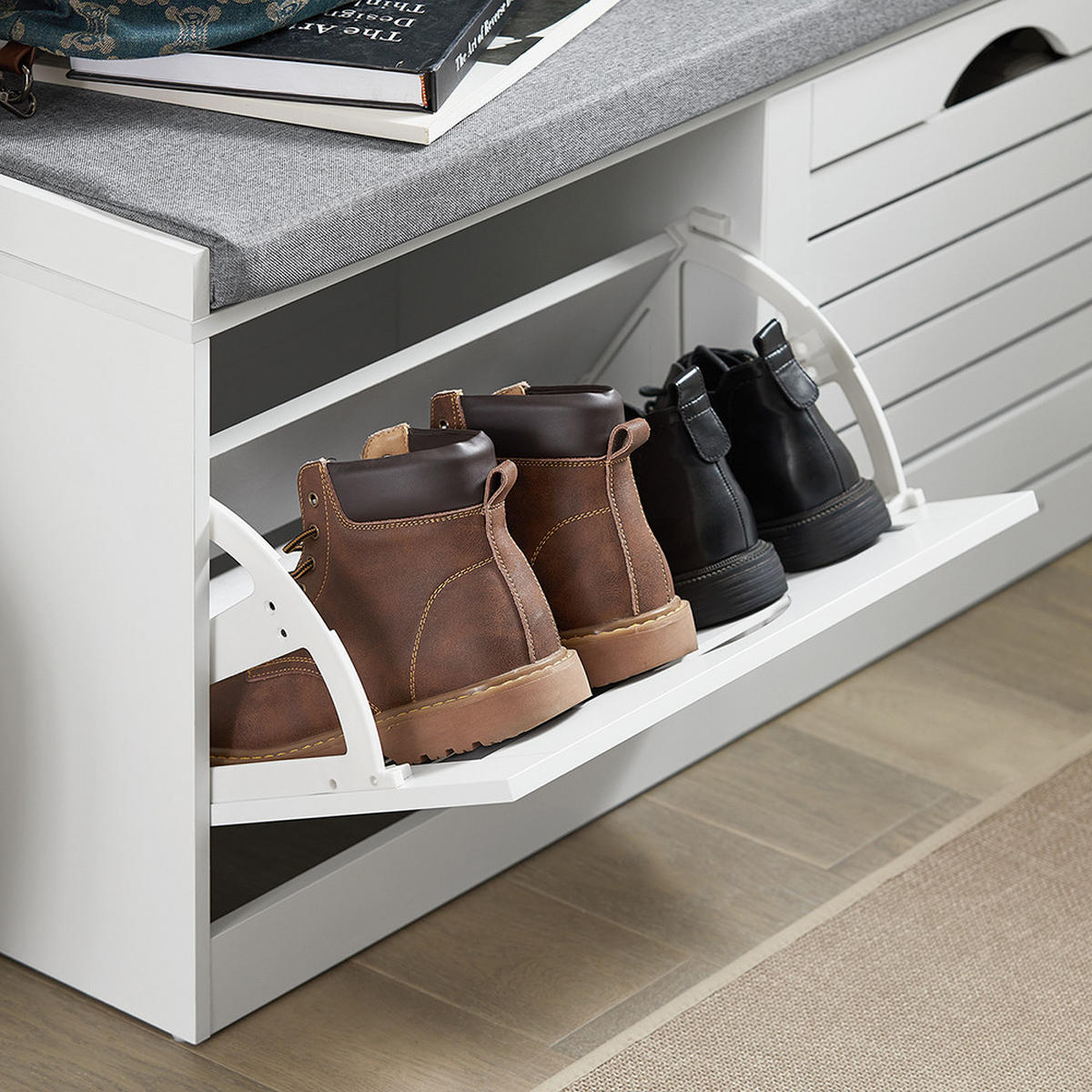 SCHUHBANK mit 2 Türen Weiß 94x30x47cm Modern - Weiß, Holzwerkstoff (30/47/94cm) - SoBuy