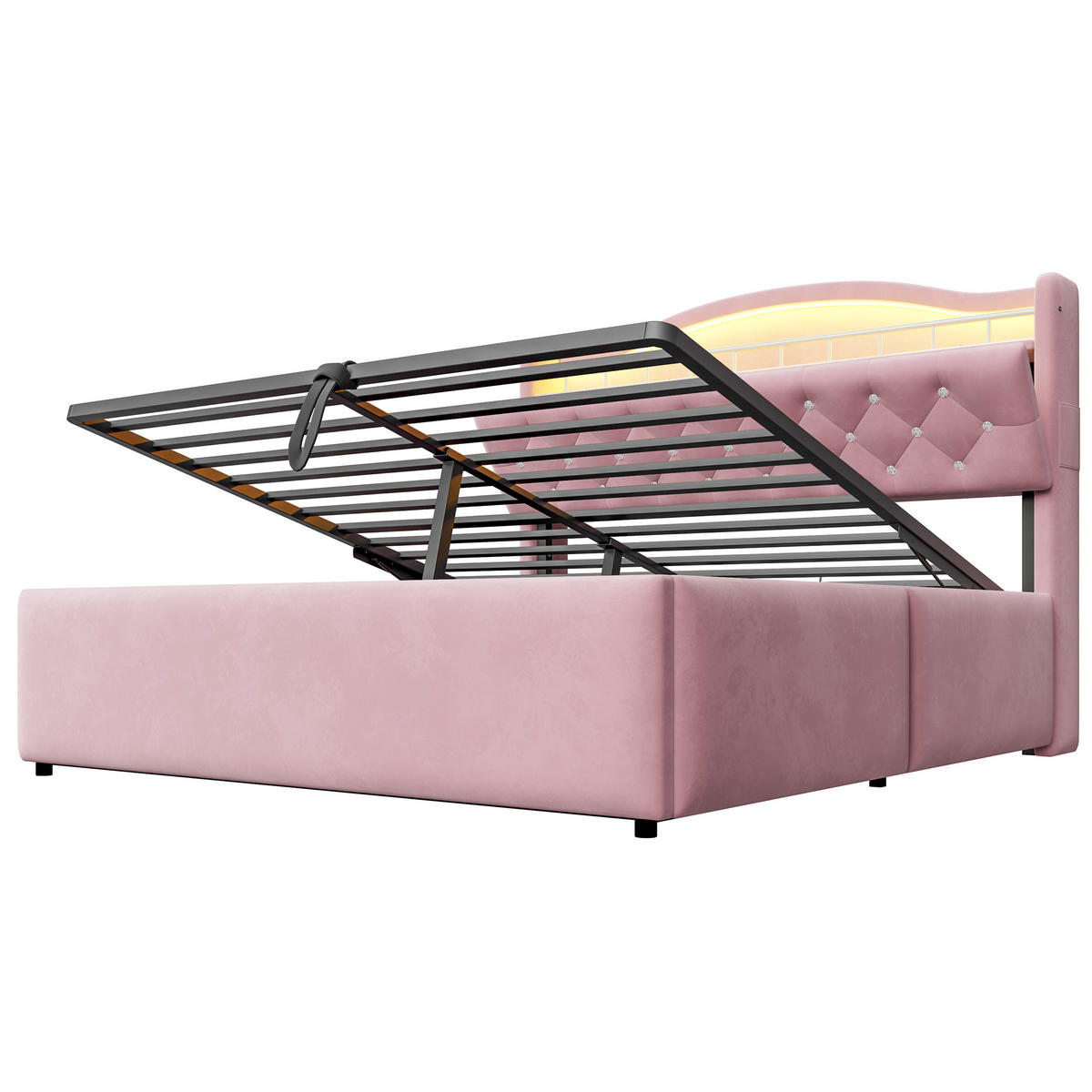POLSTERBETT 140/200 cm DE-32693 mit LED und Stauraum Rosa - Pink, Metall (140/200cm) - ComfortXL