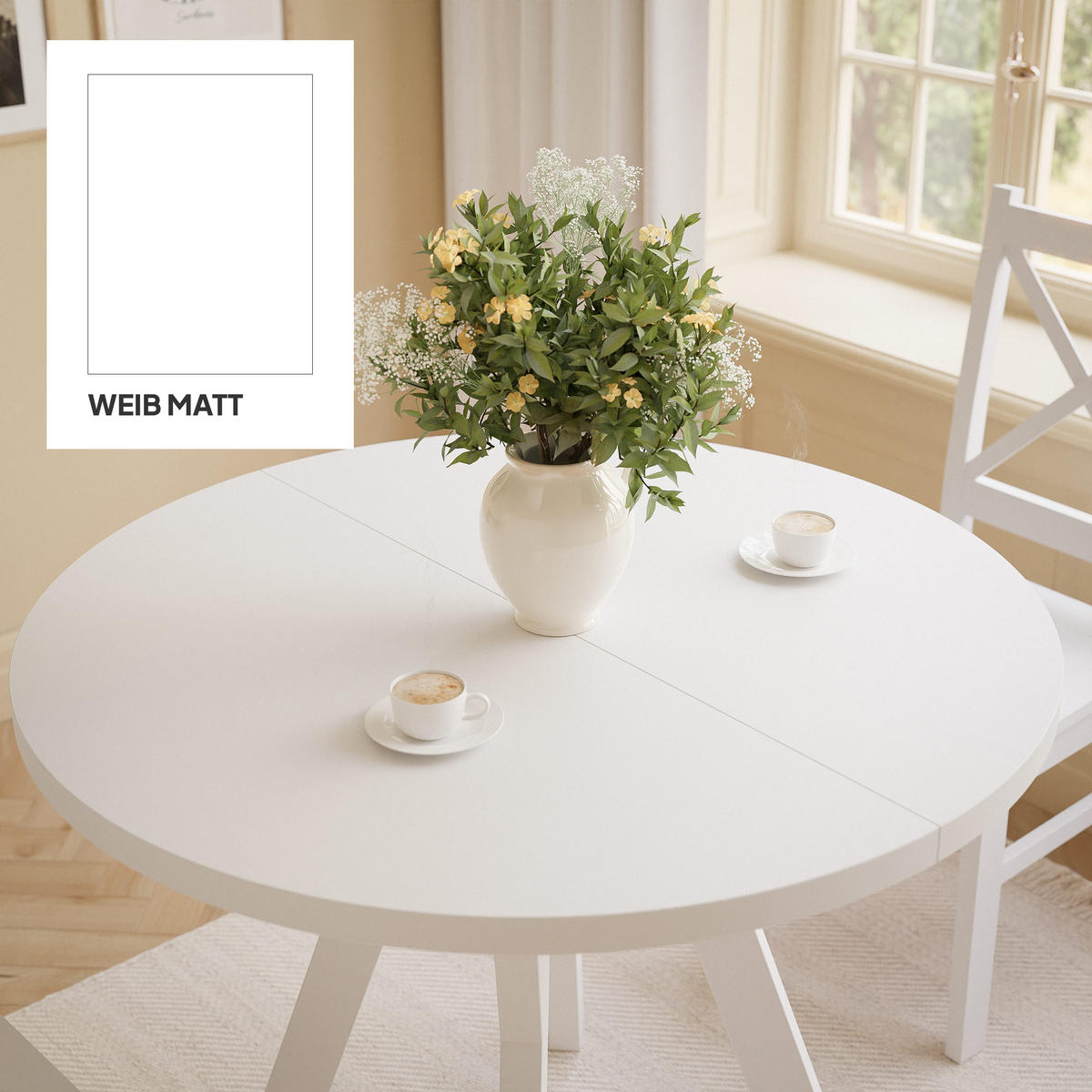 AUSZIEHTISCH YARA 90-130/76,5 cm Weiß - Weiß, Holzwerkstoff (90/90/76.5cm) - Idohome