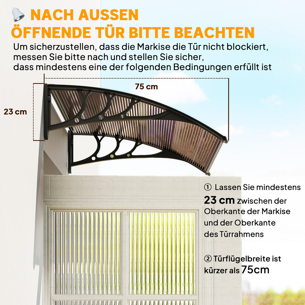 VORDACH DE-07399 Pultvordach aus Polycarbonat Braun - Schwarz/Braun, Kunststoff (100/23/75cm) - ComfortXL