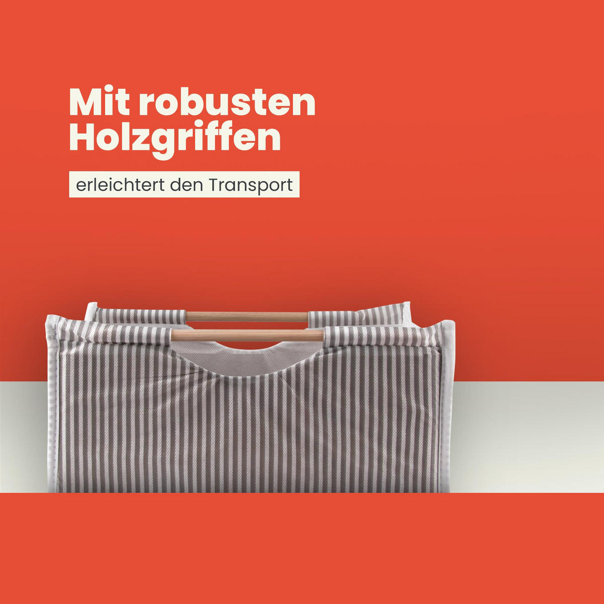 AUFBEWAHRUNGSBOX Stoff mit Holzgriffen faltbar 32x17x18 cm - Grau, Textil (17/18/32cm) - Bestlivings