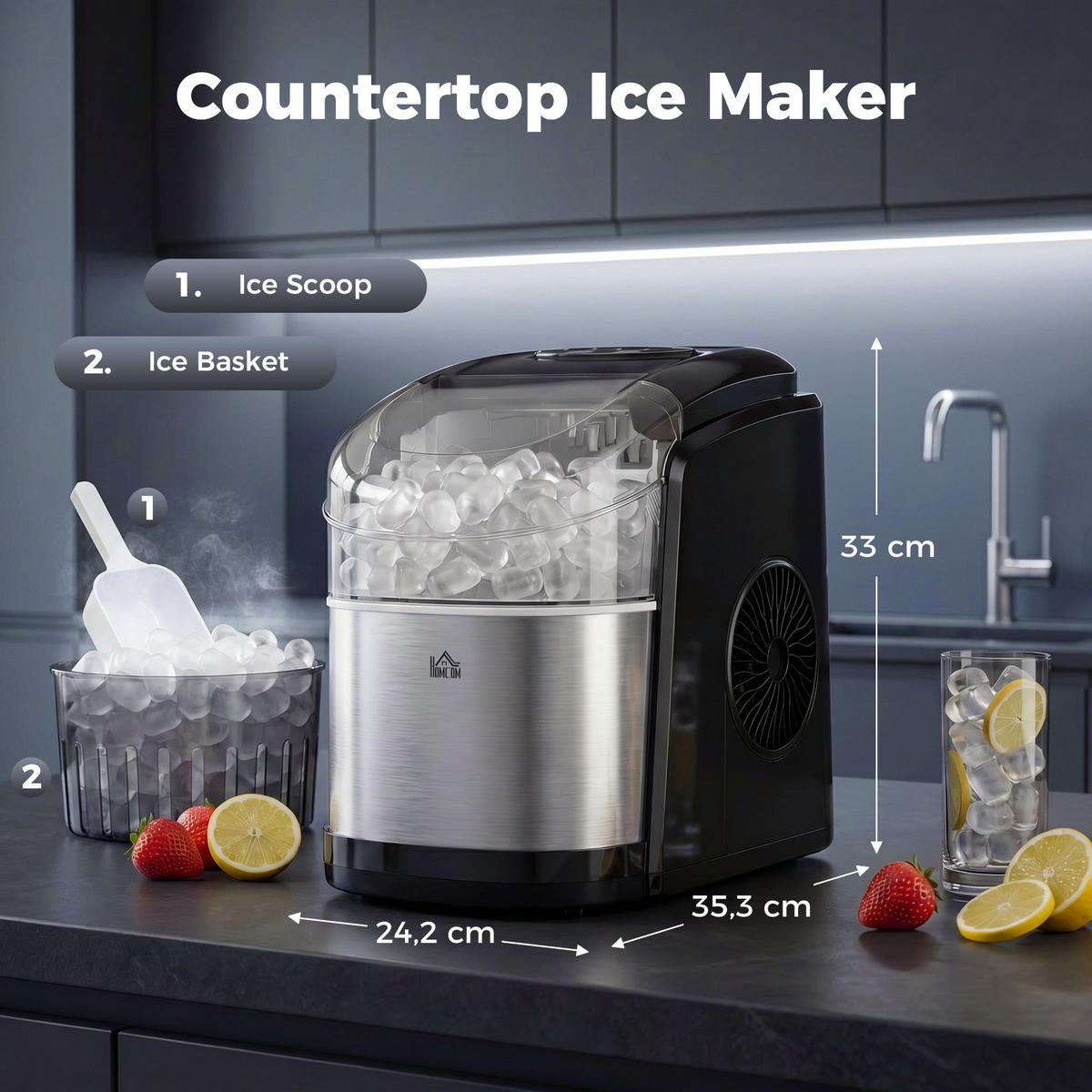 EISMASCHINE DE-17474 9 Würfel in 6-12 Min., 12 kg/24h - Schwarz, Kunststoff (35.3/33/24.2cm) - ComfortXL