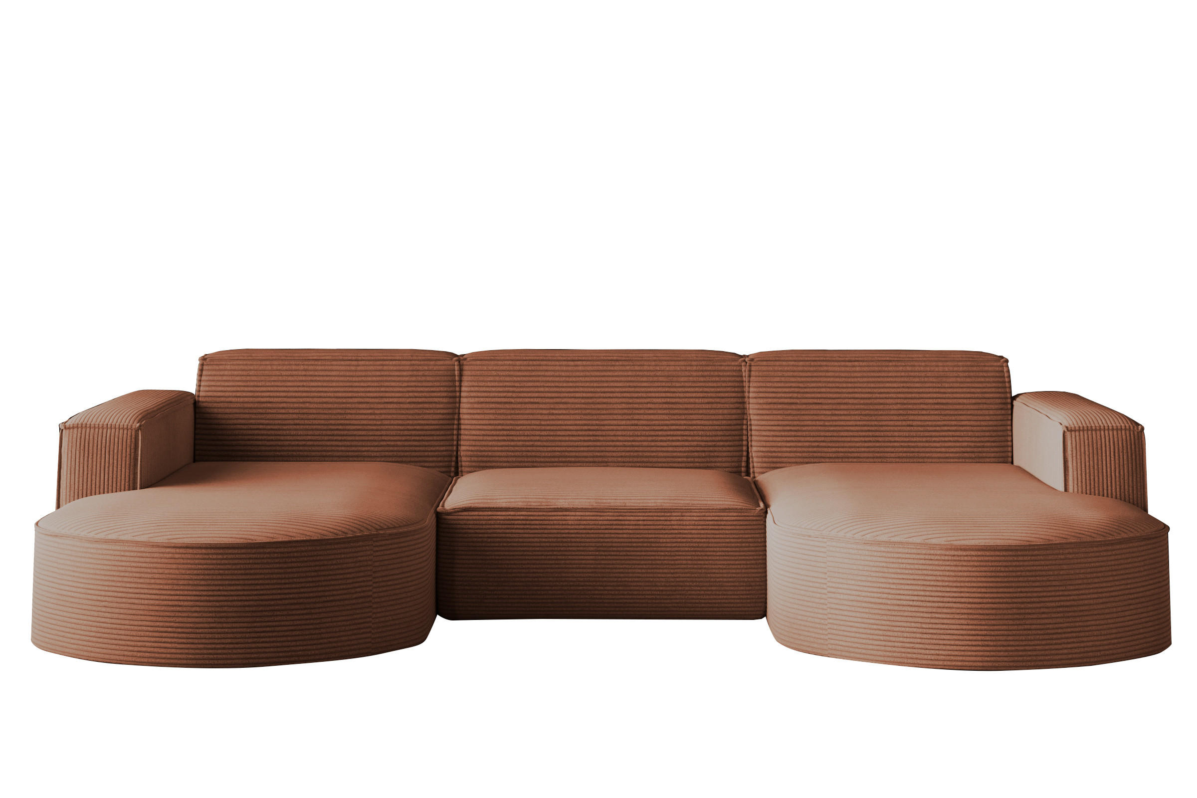 ECKSOFA Designer MODENA U STUDIO Stoff Dicker Cord Ziegel - Kupferfarben, Holz (165/299cm) - Kaiser Möbel