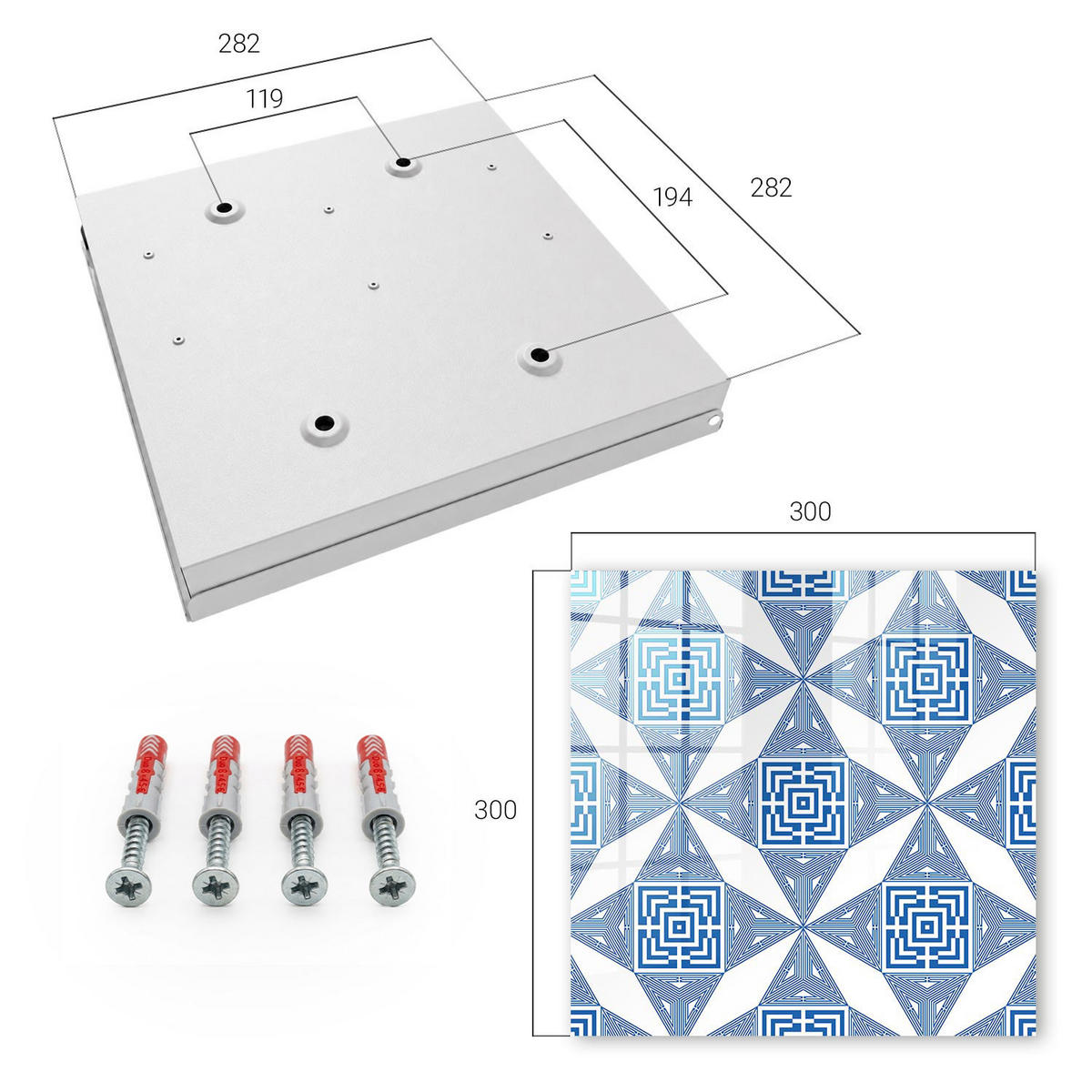 SCHLÜSSELBOX Weiß 30x30 cm – Türöffnung nach rechts - Geometrisches Muster - Blau, Metall (30/30/5cm) - TULUP