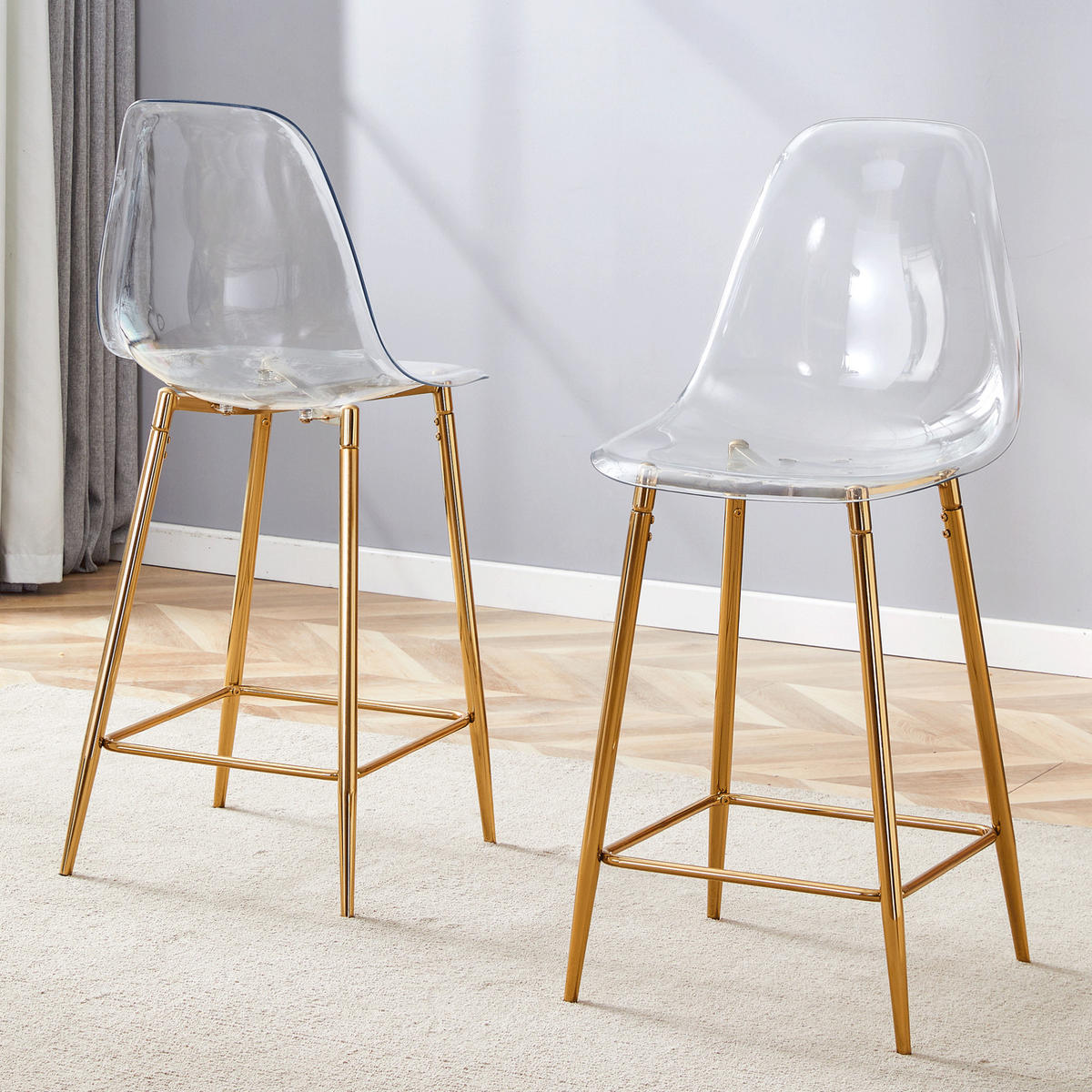 BARHOCKER Transparent 2er-Set mit Metallgestell Gold - Goldfarben, Metall (45/102/51.3cm) - Meubliv