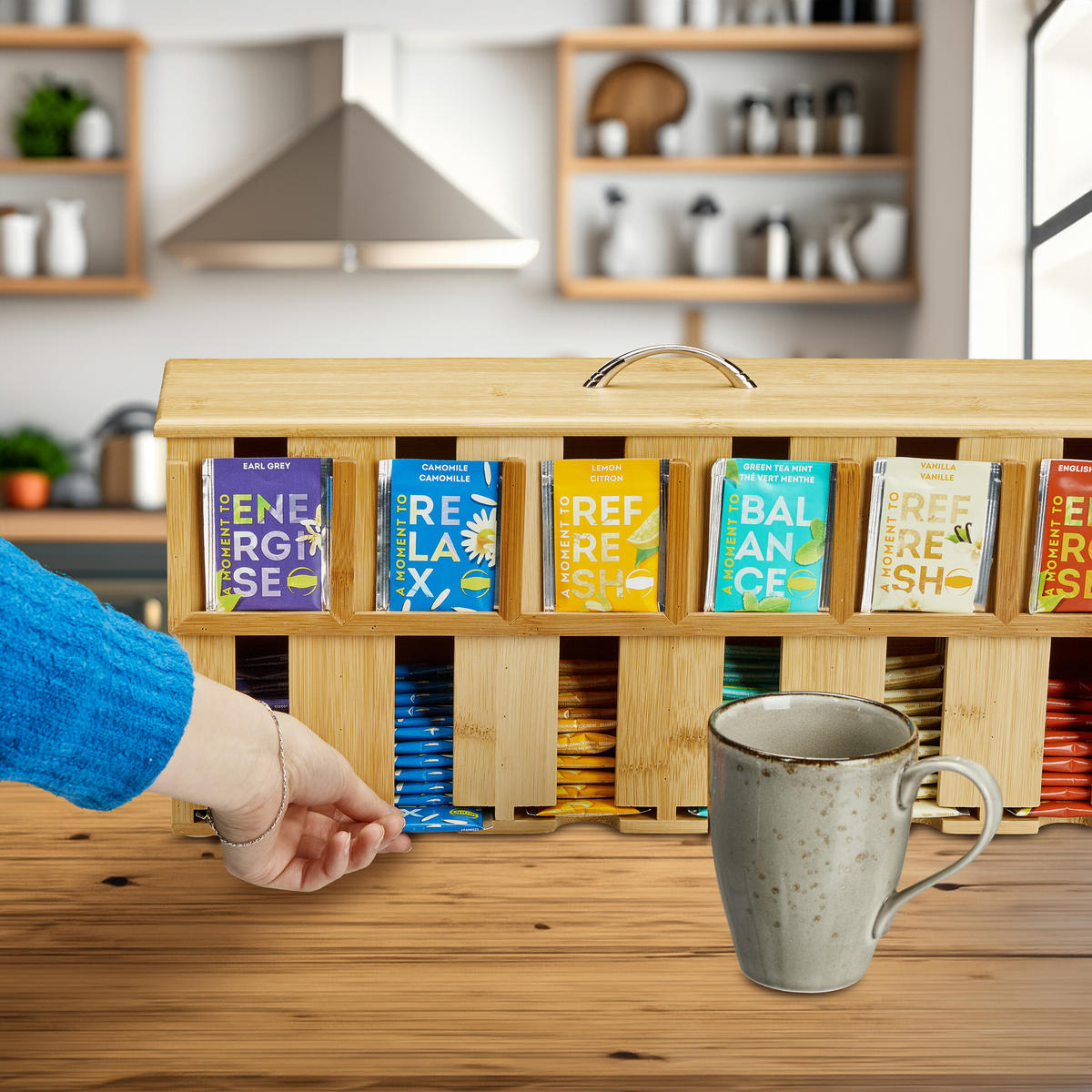 TEEBEUTELSPENDER - Hellbraun, Holz/Metall (46.5/22/10.5cm) - Relaxdays