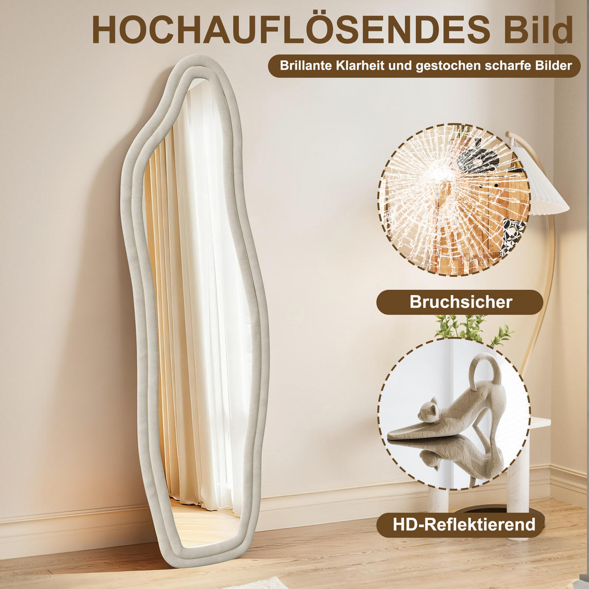 GANZKÖRPIERSPIEGEL 160x50 cm Organische Form Samtrahmen Weiß - Weiß, Glas (3/160/50cm) - SHOPENTRA