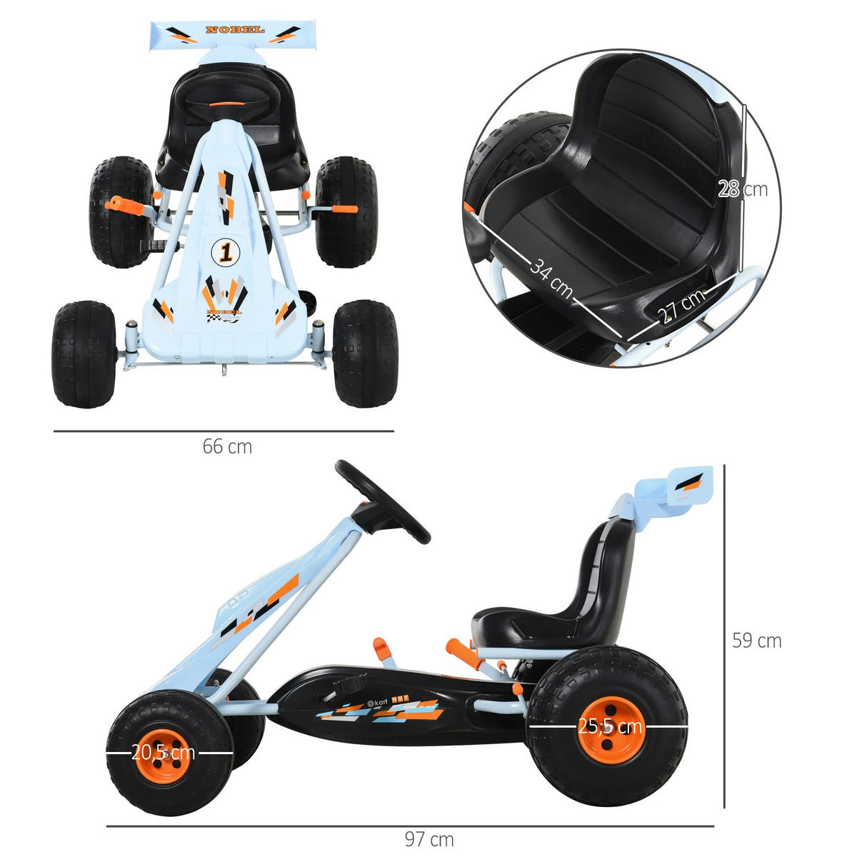 GOKART - Hellblau, Kunststoff/Metall (97/66/59cm) - Jamb