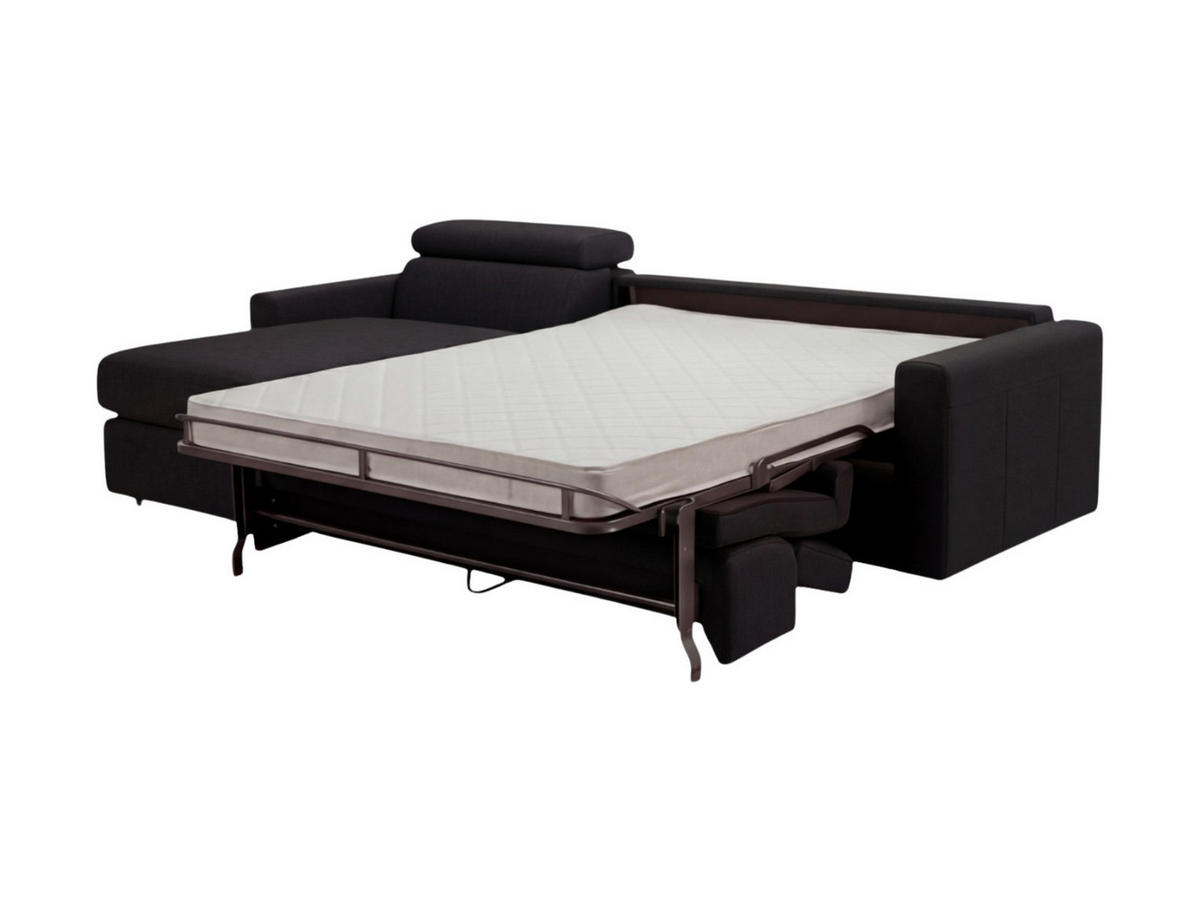 ECKSOFA Morris Echtleder mit Bettfunktion Schwarz - Schwarz, Leder/Metall (170/223cm)