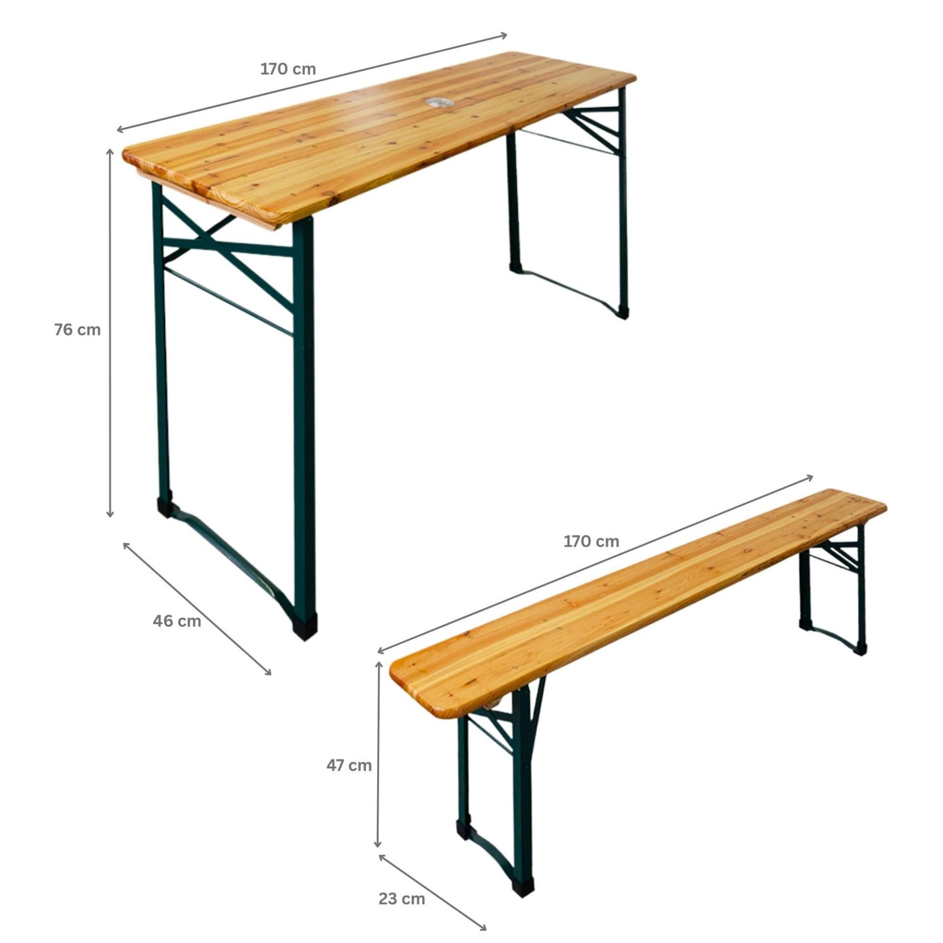 BIERZELTGARNITUR 3-teilig klappbar 1x Tisch 2x Bierbank 76x170x46 cm Holz - Hellbraun, Holz - CHEFGASTRO