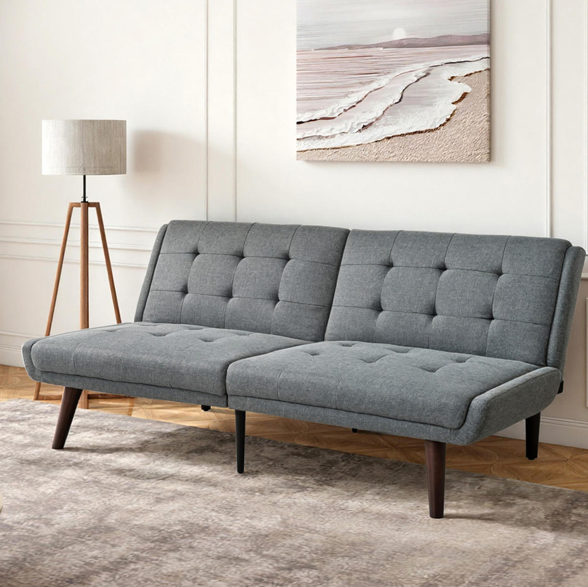 SCHLAFSOFA aus Leinen 146 cm in Grau mit 5-fach verstellbarer Rückenlehne - Grau, Textil (157/70/51cm) - Modfu