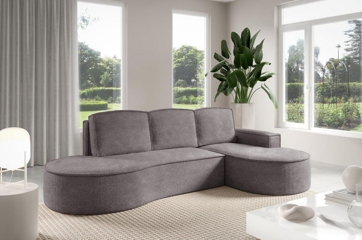 ECKSOFA Flow Grau, mit Schlaffunktion und Kissen in Abriamo Stoff, rechte seite - Grau, Holzwerkstoff/Textil (277/157cm) - Bettso